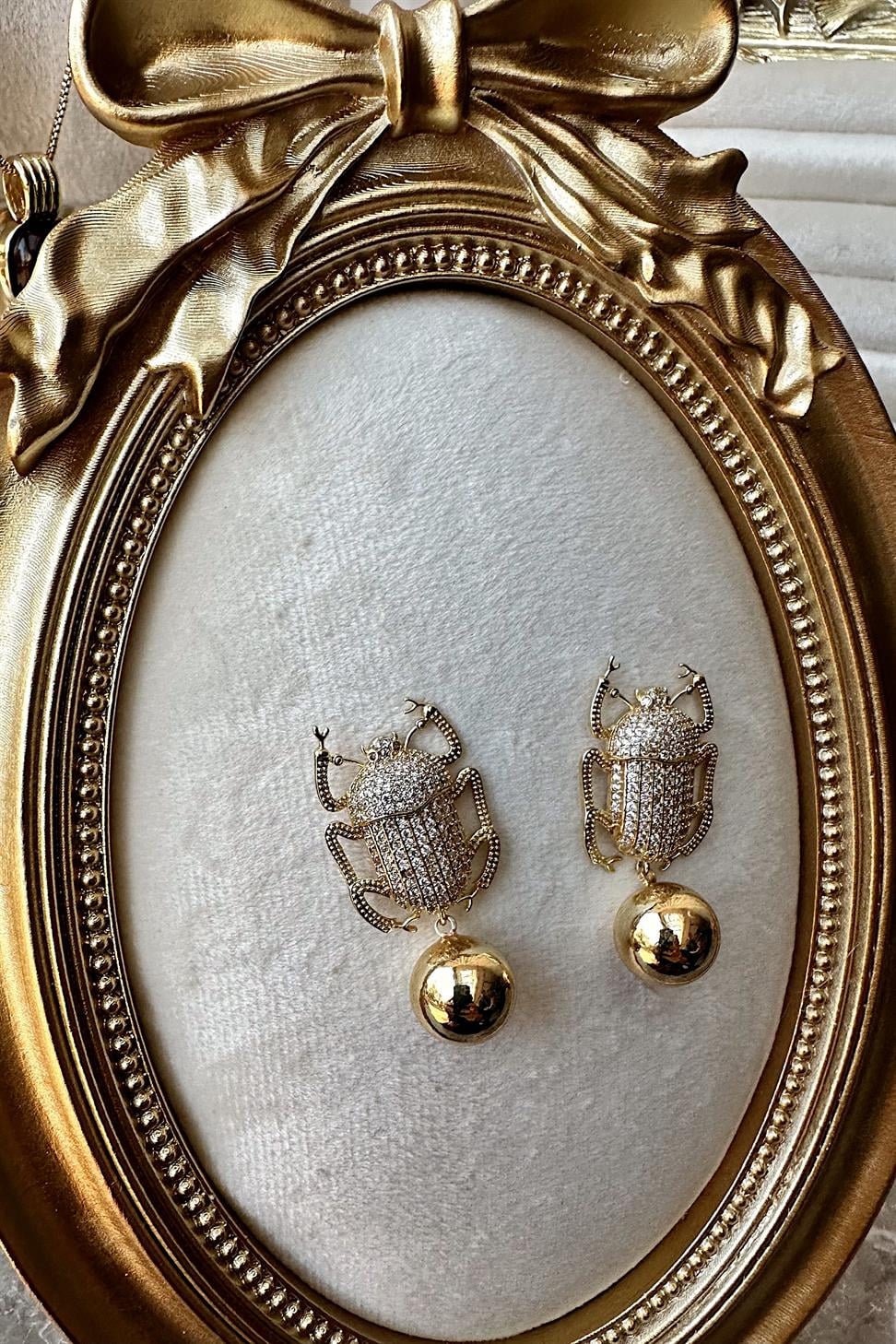 Pharaoh Earrings Zirkon Taşlı Gold Küpe