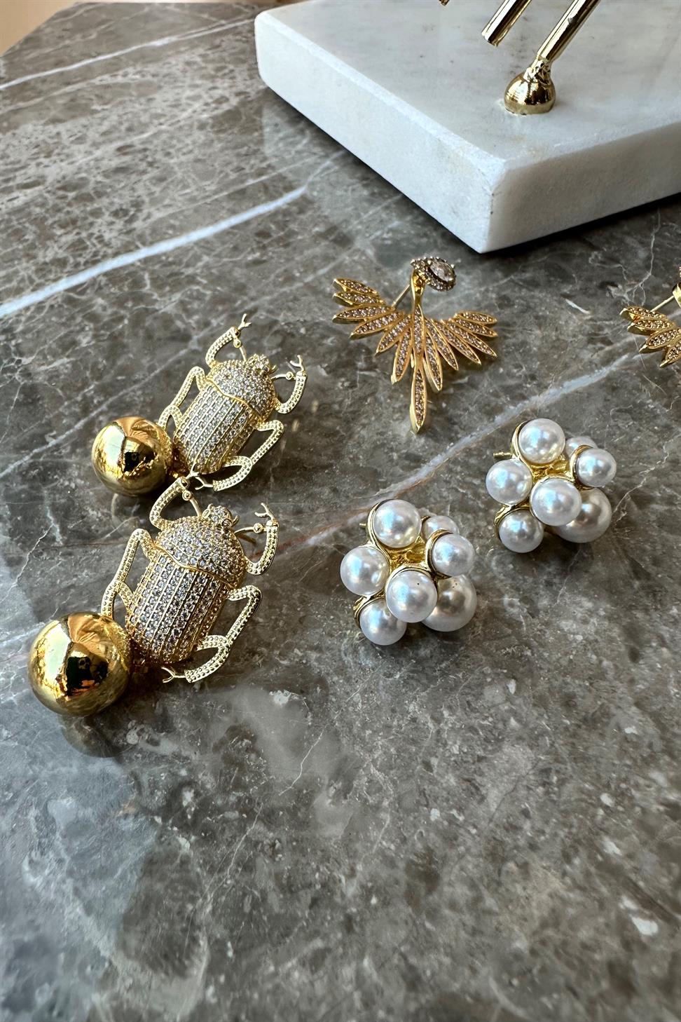 Pharaoh Earrings Zirkon Taşlı Gold Küpe