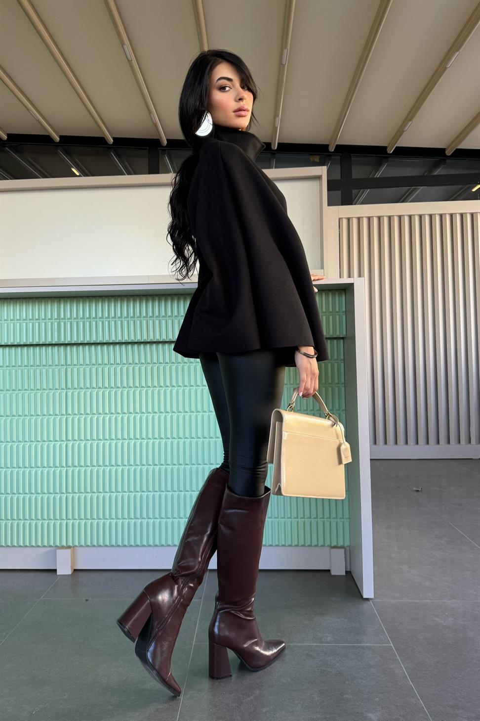 Pinterest Kemerli Kaşe Panço Kaban Siyah