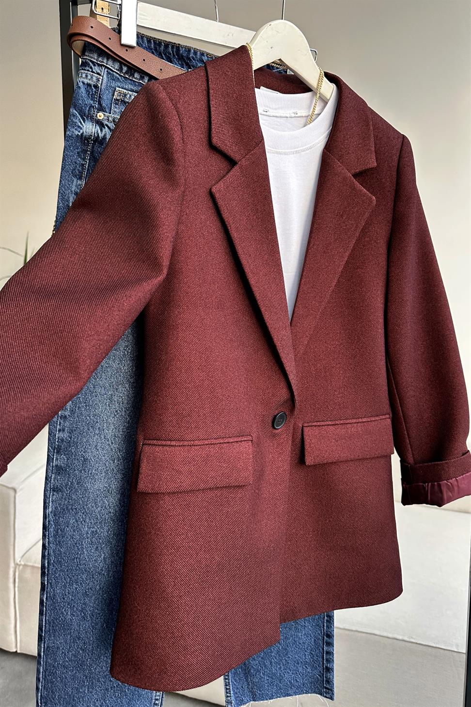 Premium Kalite Astarlı Blazer Ceket Bordo