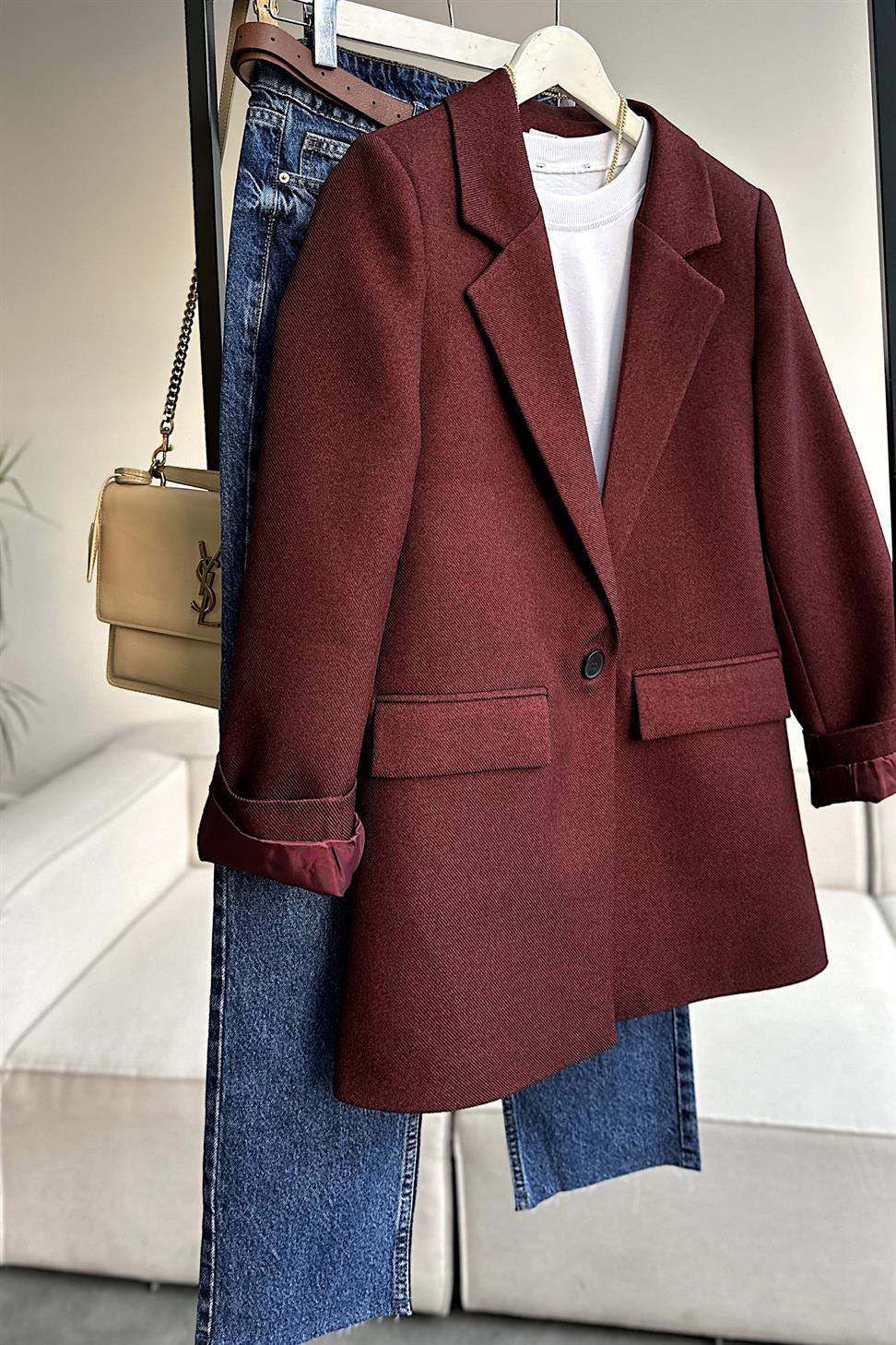 Premium Kalite Astarlı Blazer Ceket Bordo