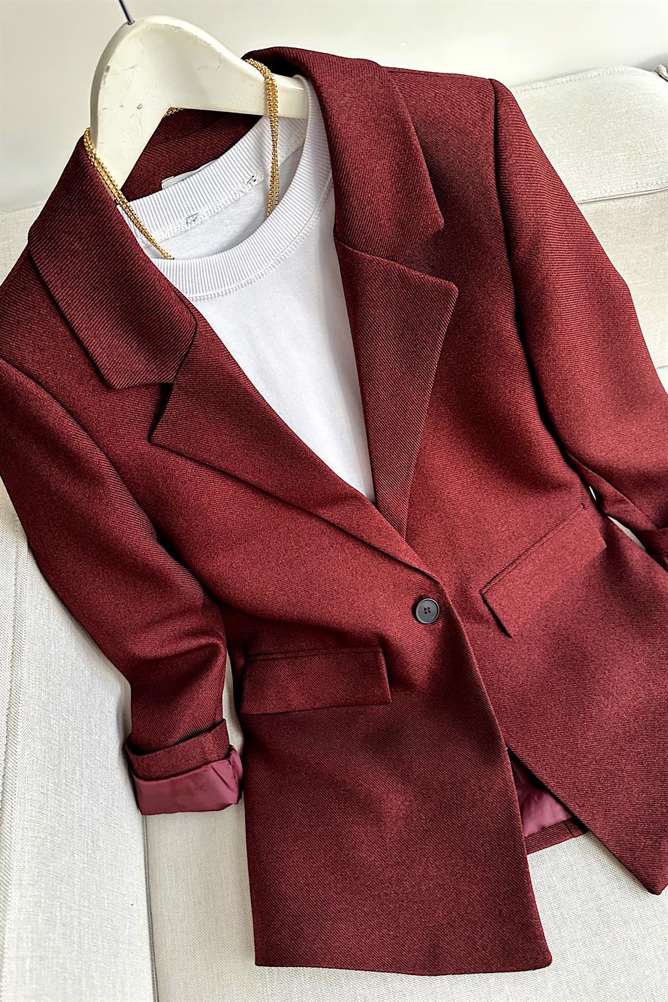Premium Kalite Astarlı Blazer Ceket Bordo