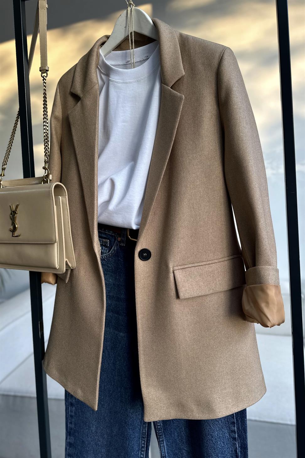 Premium Kalite Astarlı Blazer Ceket Camel