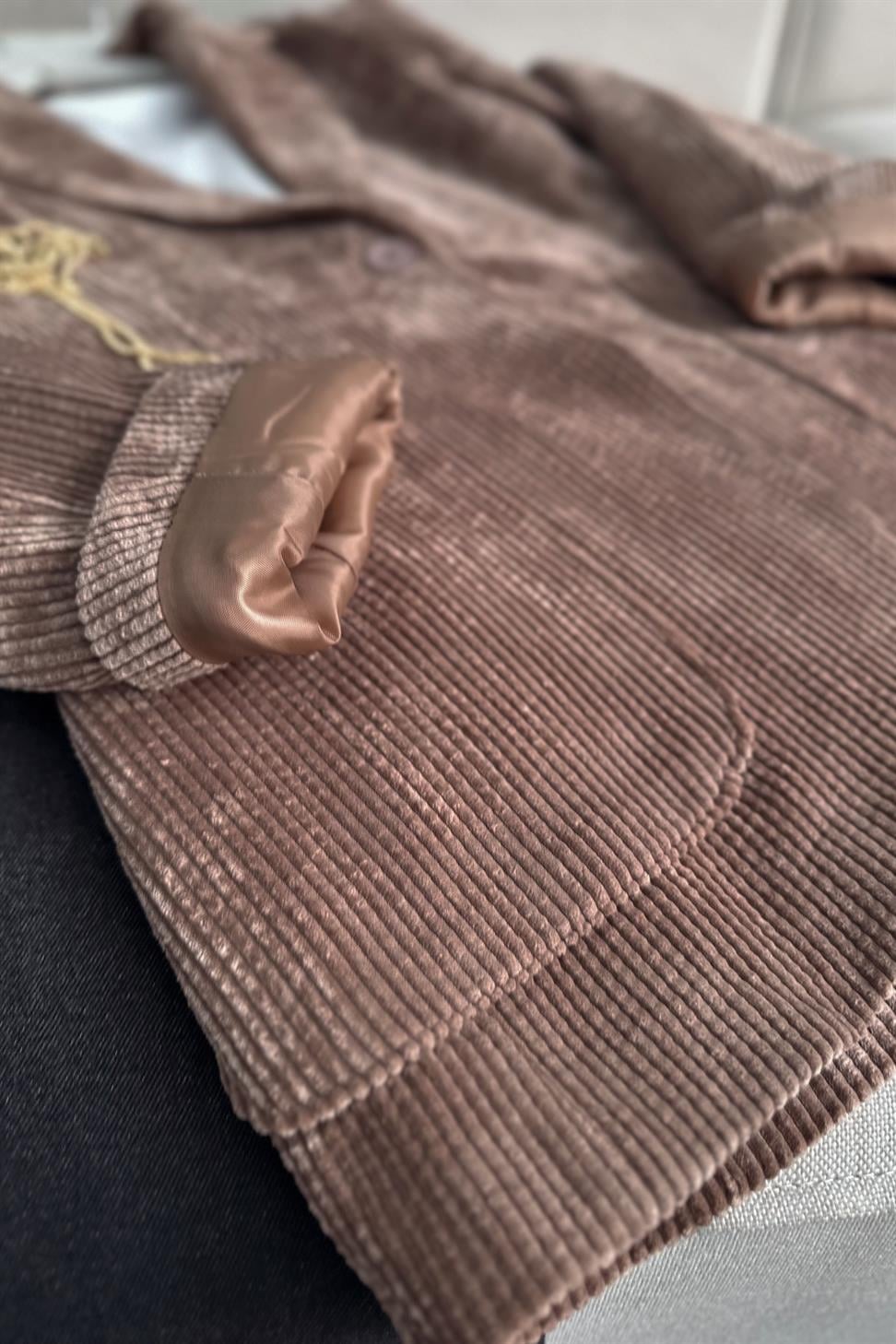 Premium Kalite Astarlı Kadife Blazer Ceket Vizon