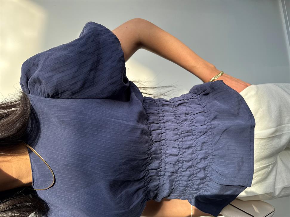 Premium Kalite Beli Gipeli Tensel Kumaş İndigo