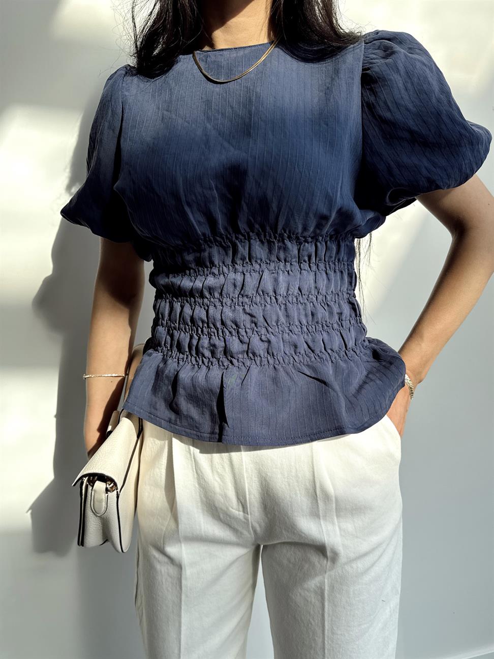 Premium Kalite Beli Gipeli Tensel Kumaş İndigo