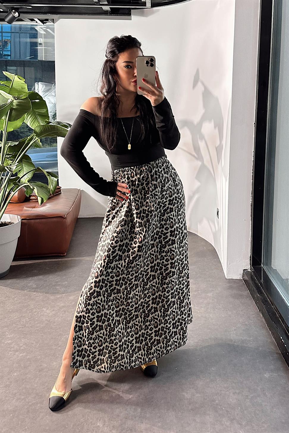 Premium Kalite Beli Lastikli Leopar Etek Leopar