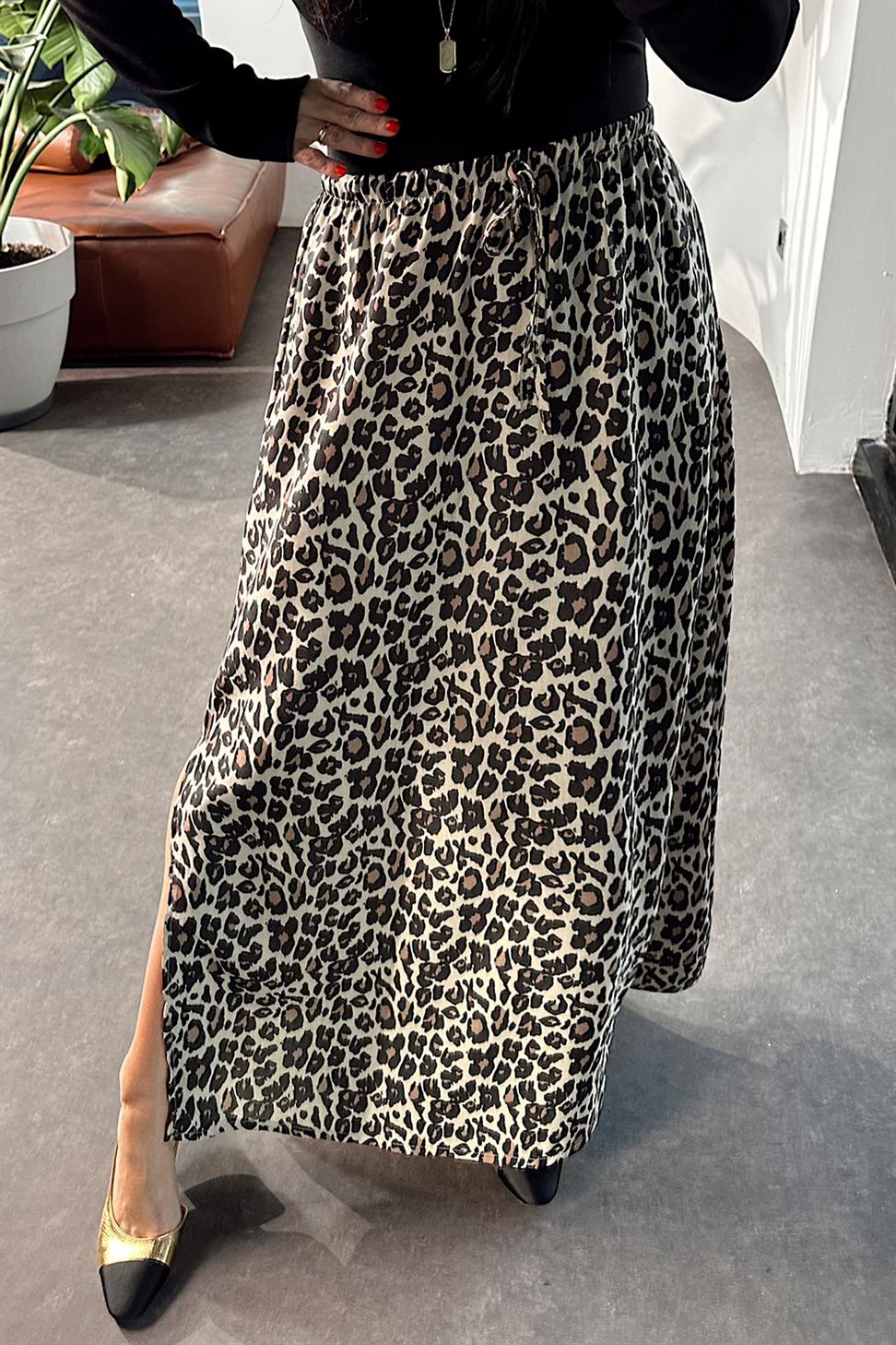 Premium Kalite Beli Lastikli Leopar Etek Leopar