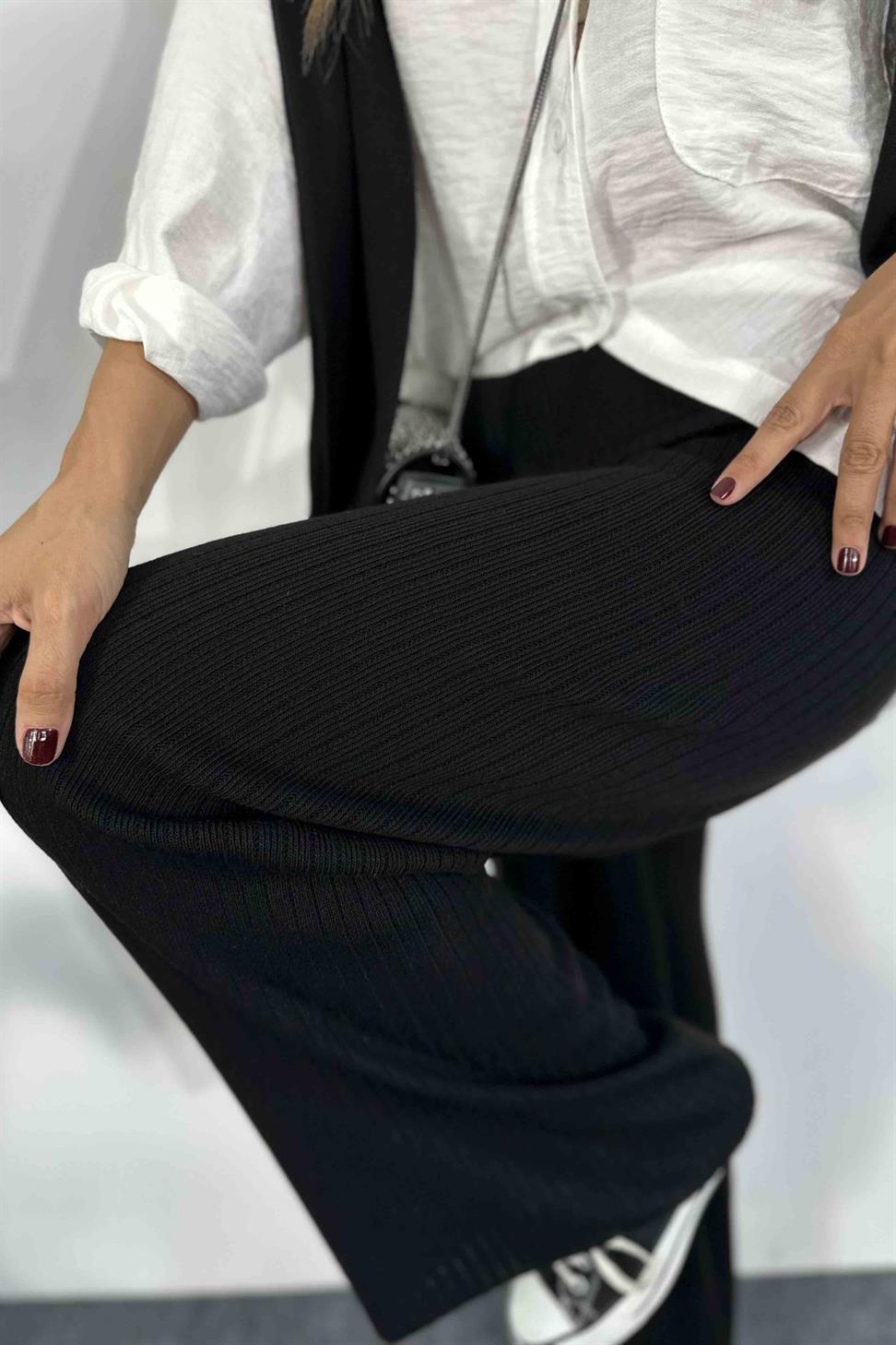 Premium Kalite Beli Lastikli Likralı Salaş Pantolon Siyah