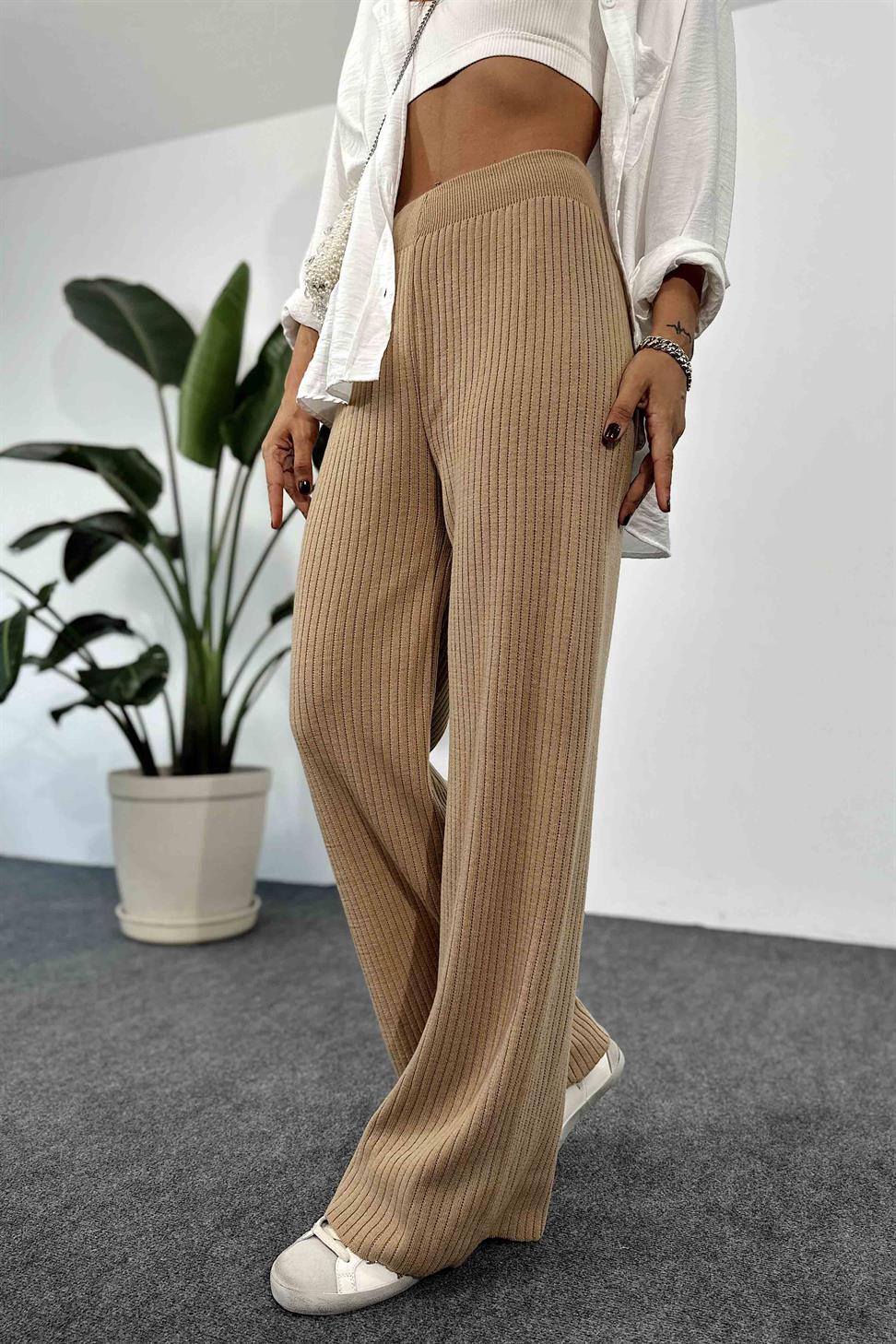 Premium Kalite Beli Lastikli Likralı Salaş Pantolon Camel