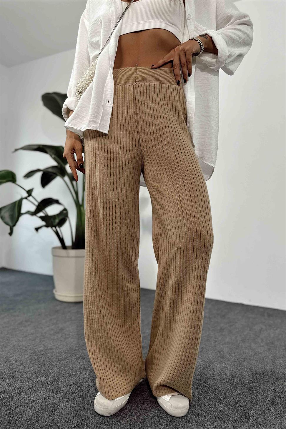 Premium Kalite Beli Lastikli Likralı Salaş Pantolon Camel