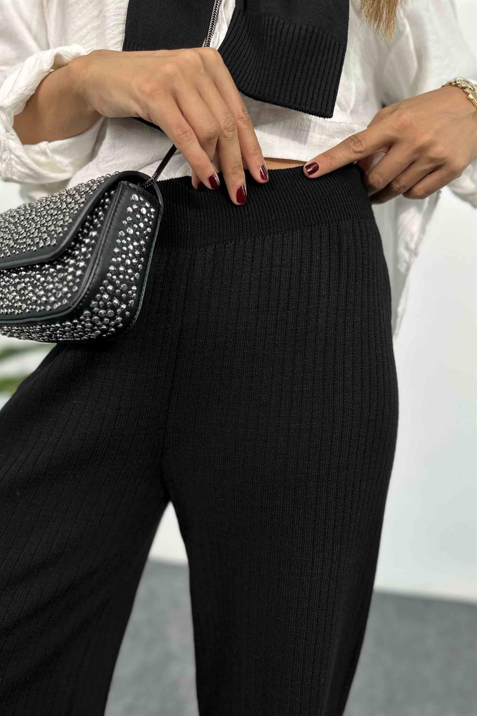 Premium Kalite Beli Lastikli Likralı Salaş Pantolon Siyah