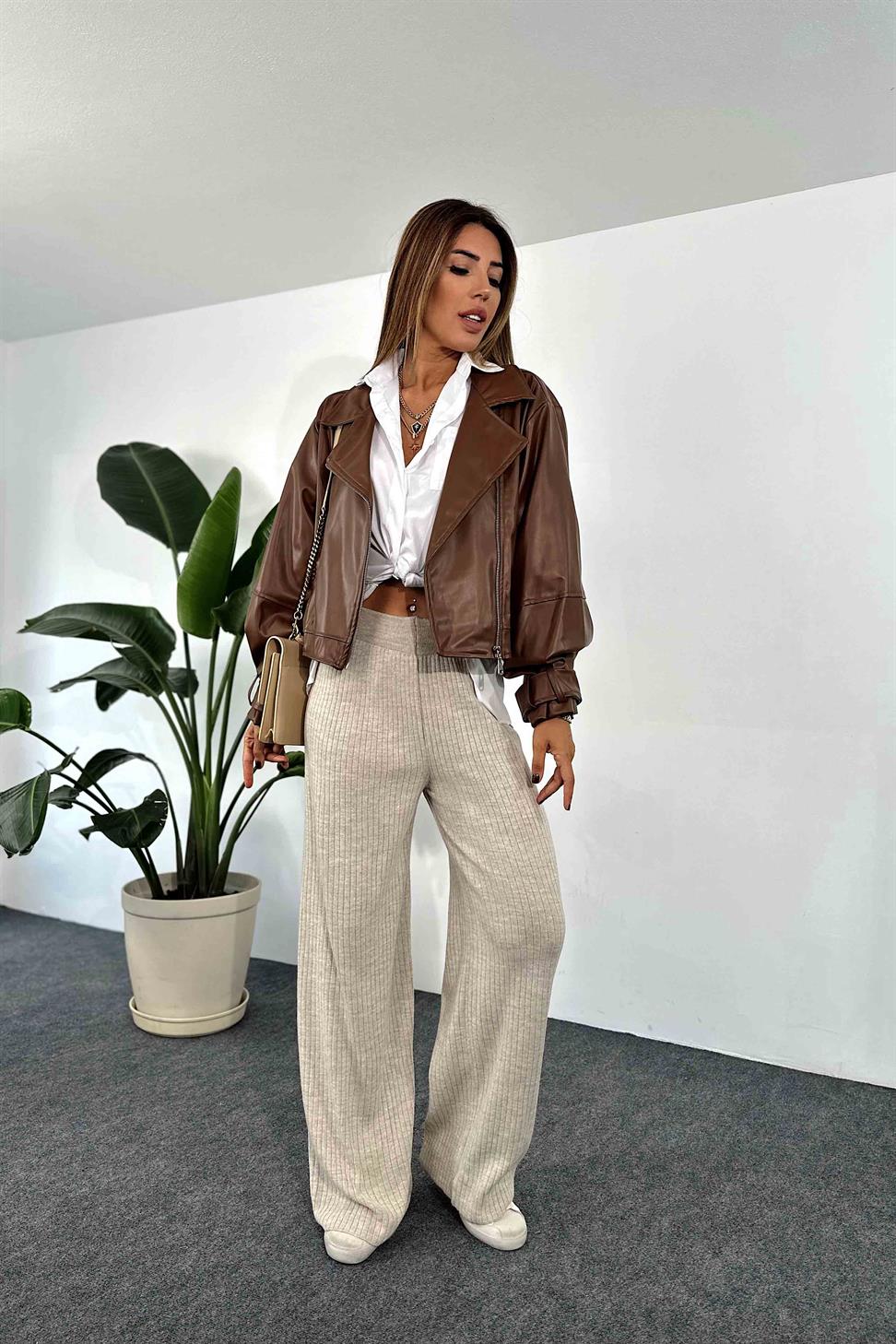 Premium Kalite Beli Lastikli Likralı Salaş Pantolon Taş