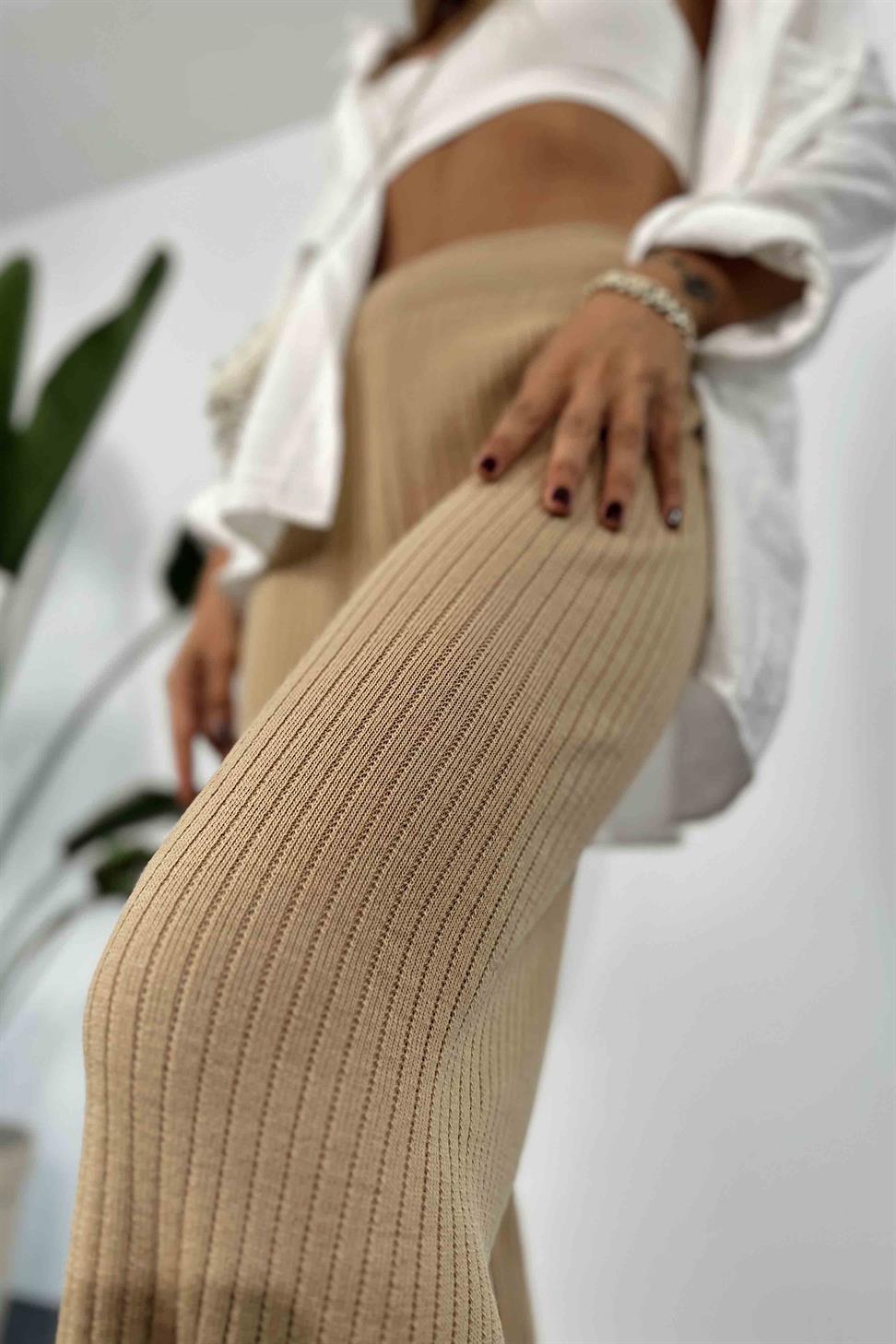 Premium Kalite Beli Lastikli Likralı Salaş Pantolon Camel