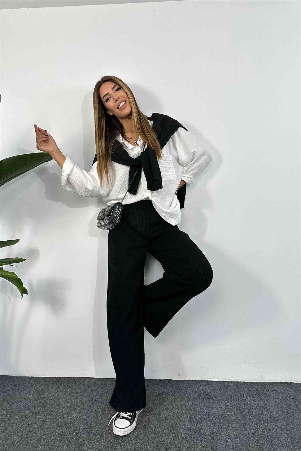 Premium Kalite Beli Lastikli Likralı Salaş Pantolon Siyah