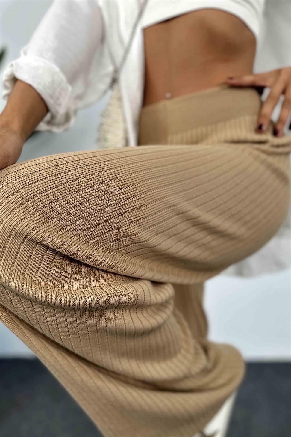 Premium Kalite Beli Lastikli Likralı Salaş Pantolon Camel