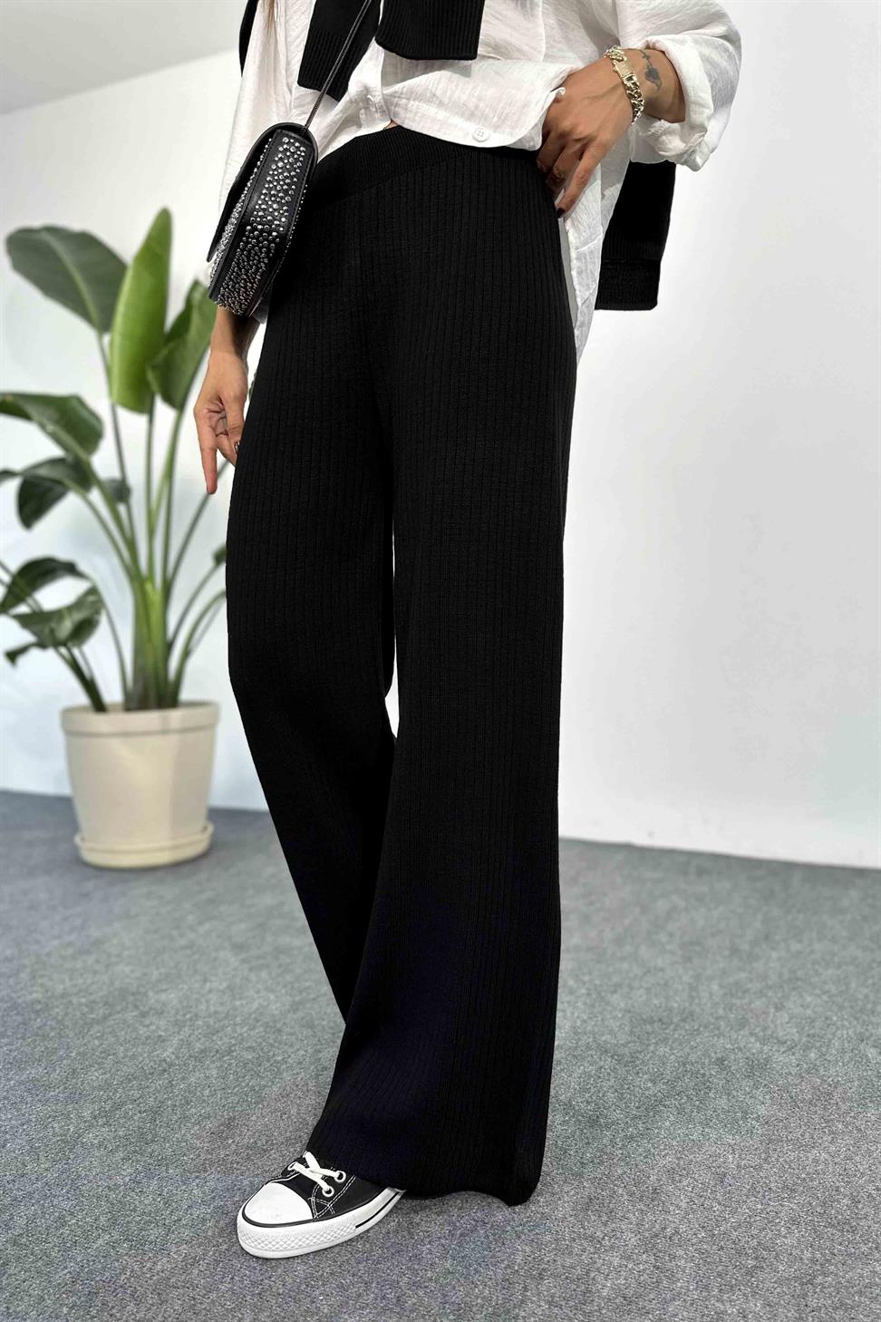 Premium Kalite Beli Lastikli Likralı Salaş Pantolon Siyah