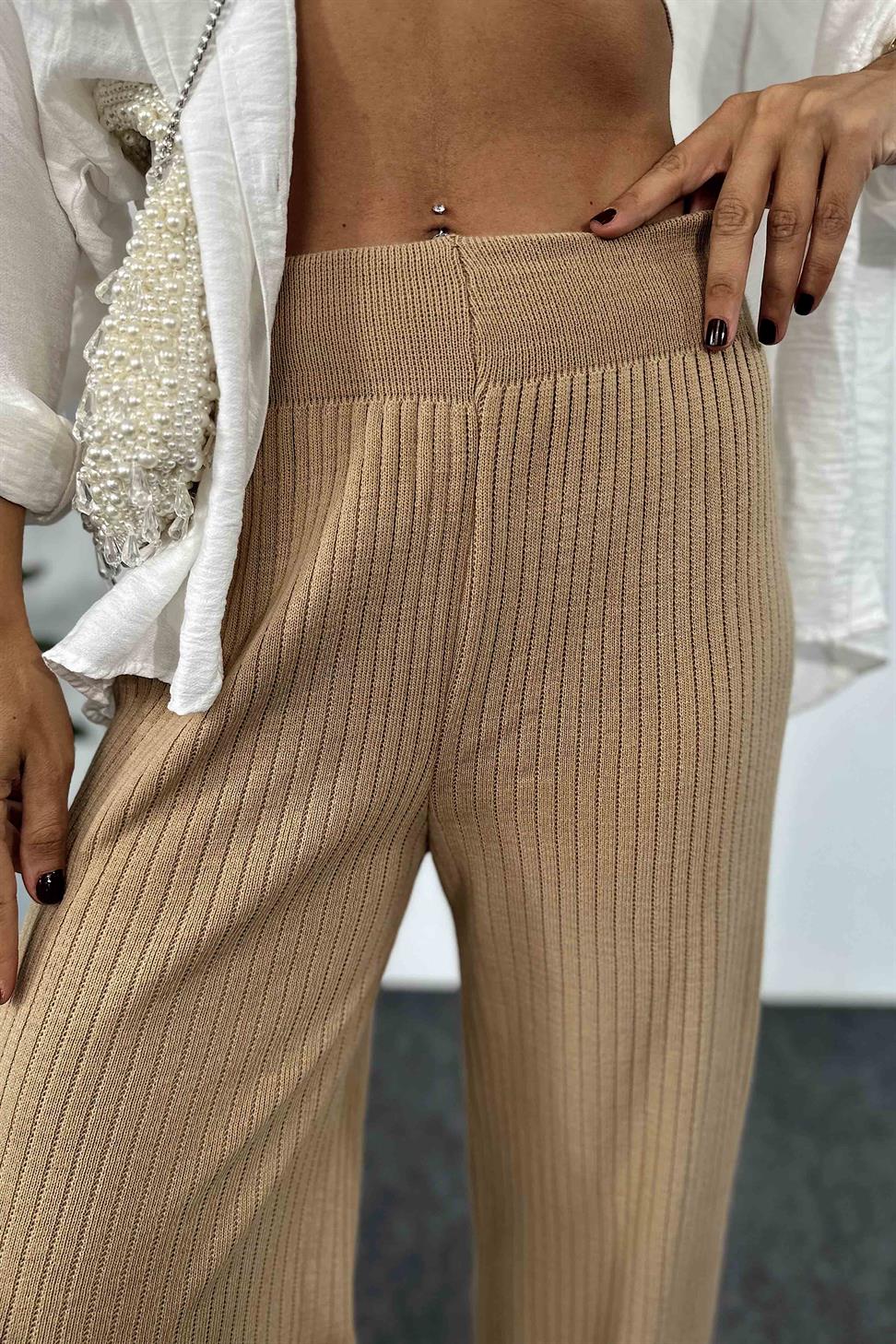 Premium Kalite Beli Lastikli Likralı Salaş Pantolon Camel