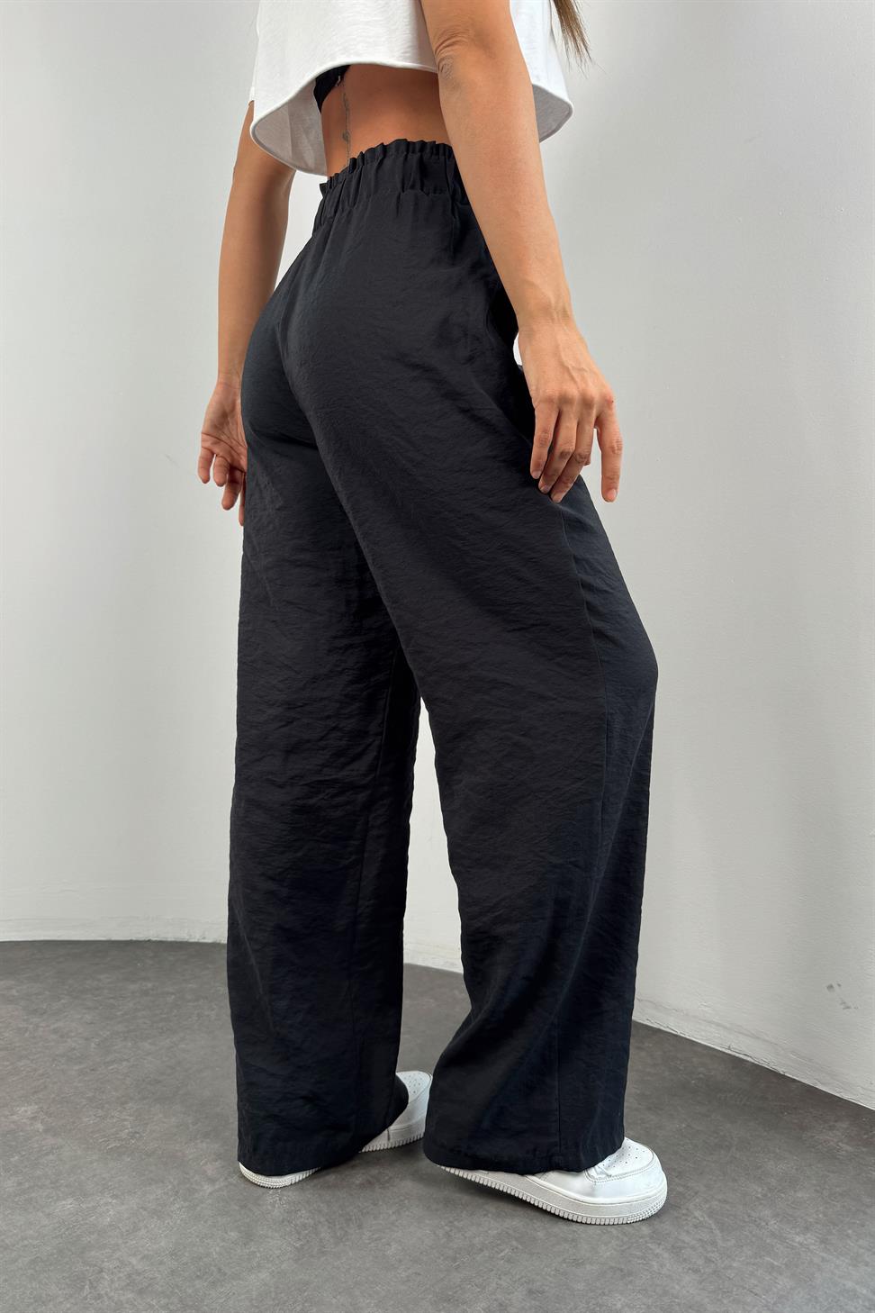 Premium Kalite Beli Lastikli Tasarım  Salaş Pantolon Siyah