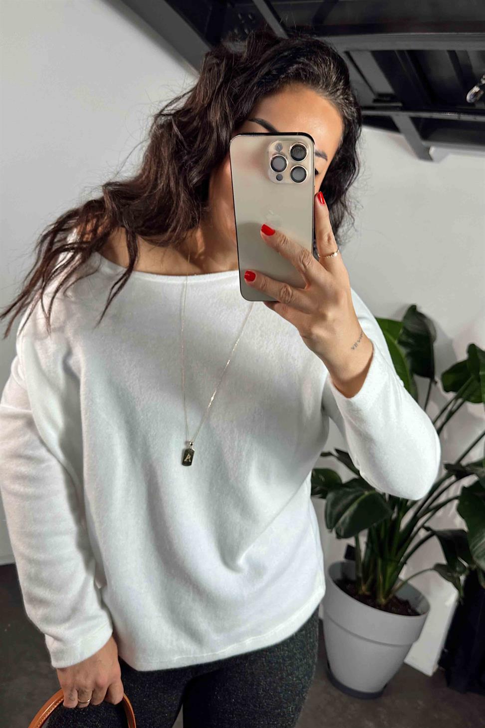 Premium Kalite Bisiklet Yaka Basic Yumoş Bluz Beyaz