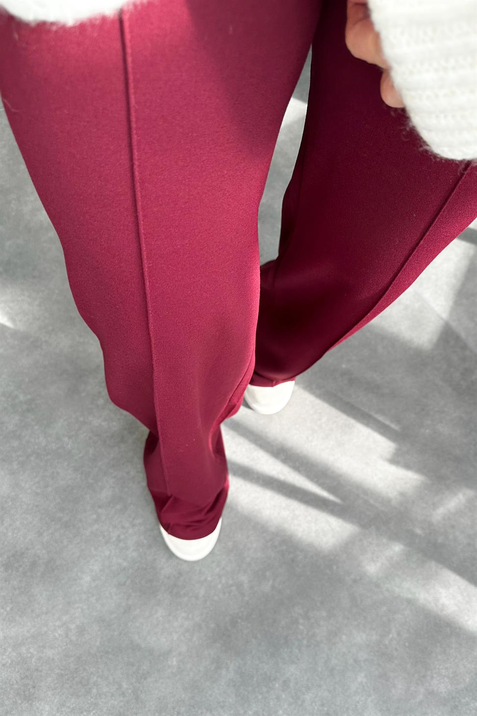 Premium Kalite Çımalı Palazzo Pantolon Bordo