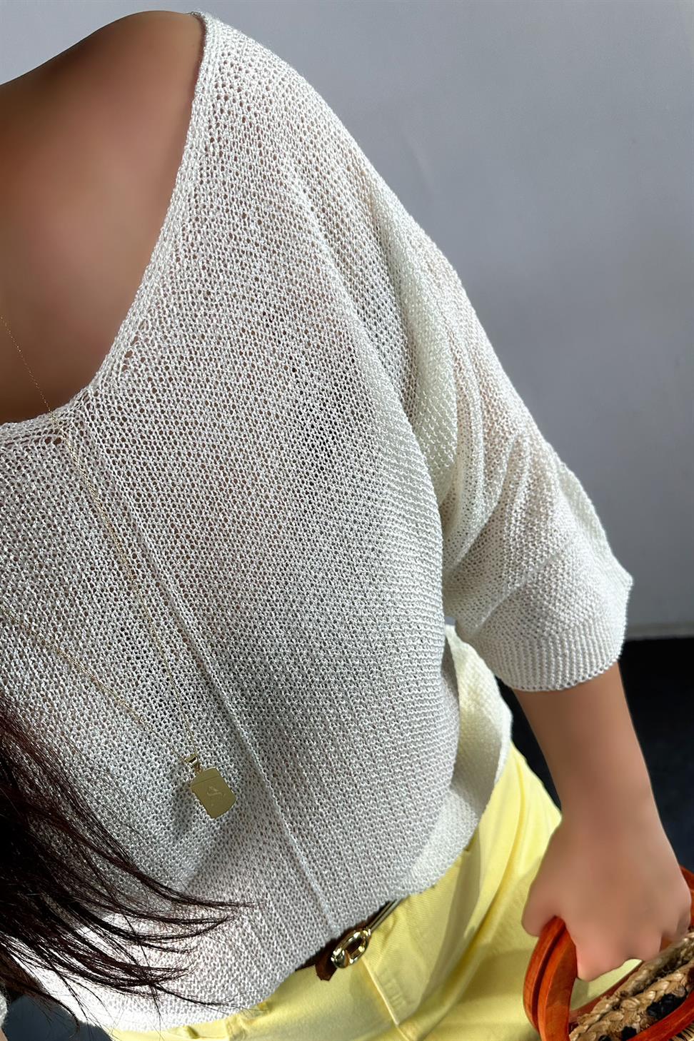 Premium Kalite Elit Triko Merserize Bluz Ekru