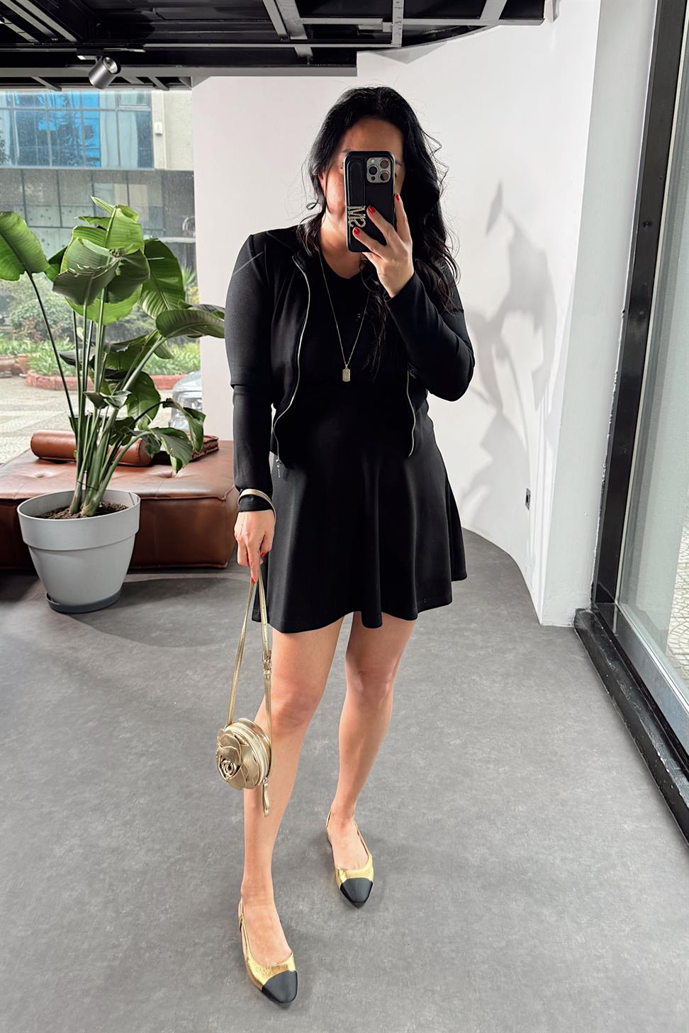 Premium Kalite Fermuar Detaylı Mini Etekli Takım Siyah