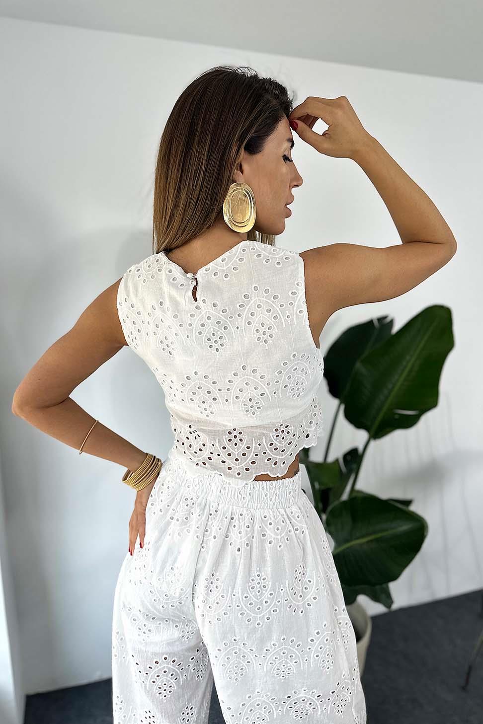Premium Kalite Fisto Detaylı Bluz Beyaz