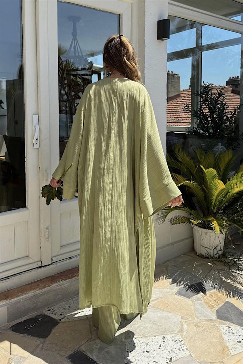 Premium Kalite İkili Kimono Takım Fıstık Yeşil