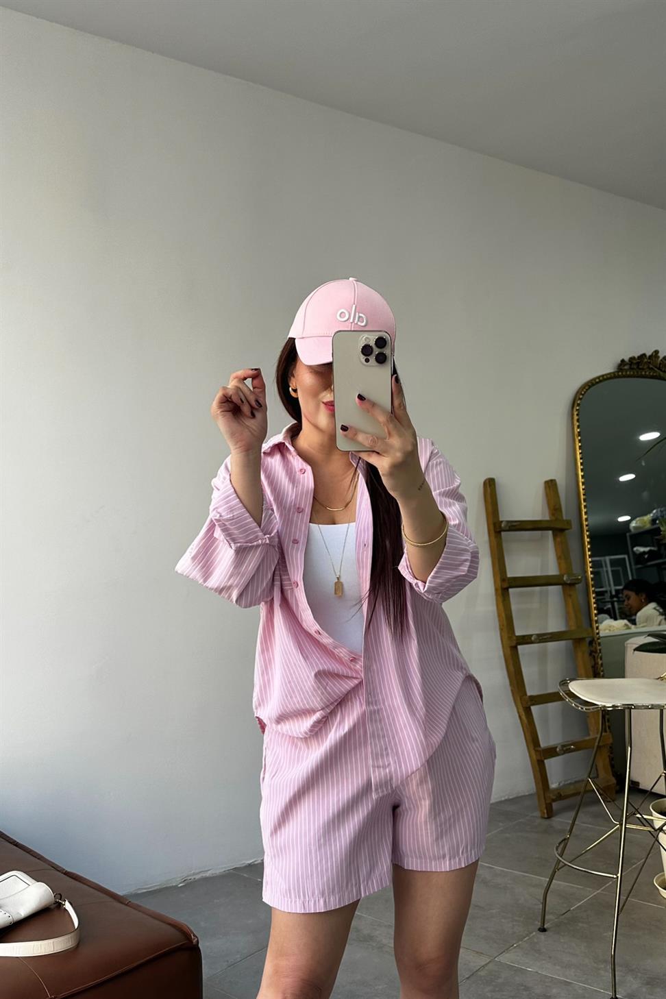 Premium Kalite İkili Şort Takım Pembe