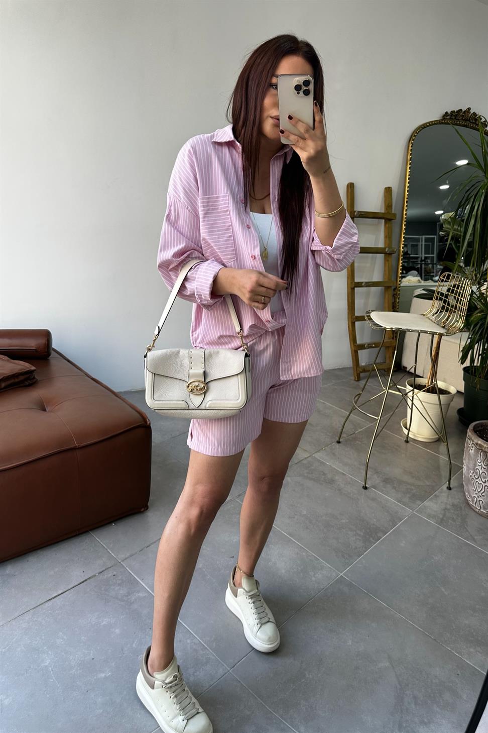 Premium Kalite İkili Şort Takım Pembe