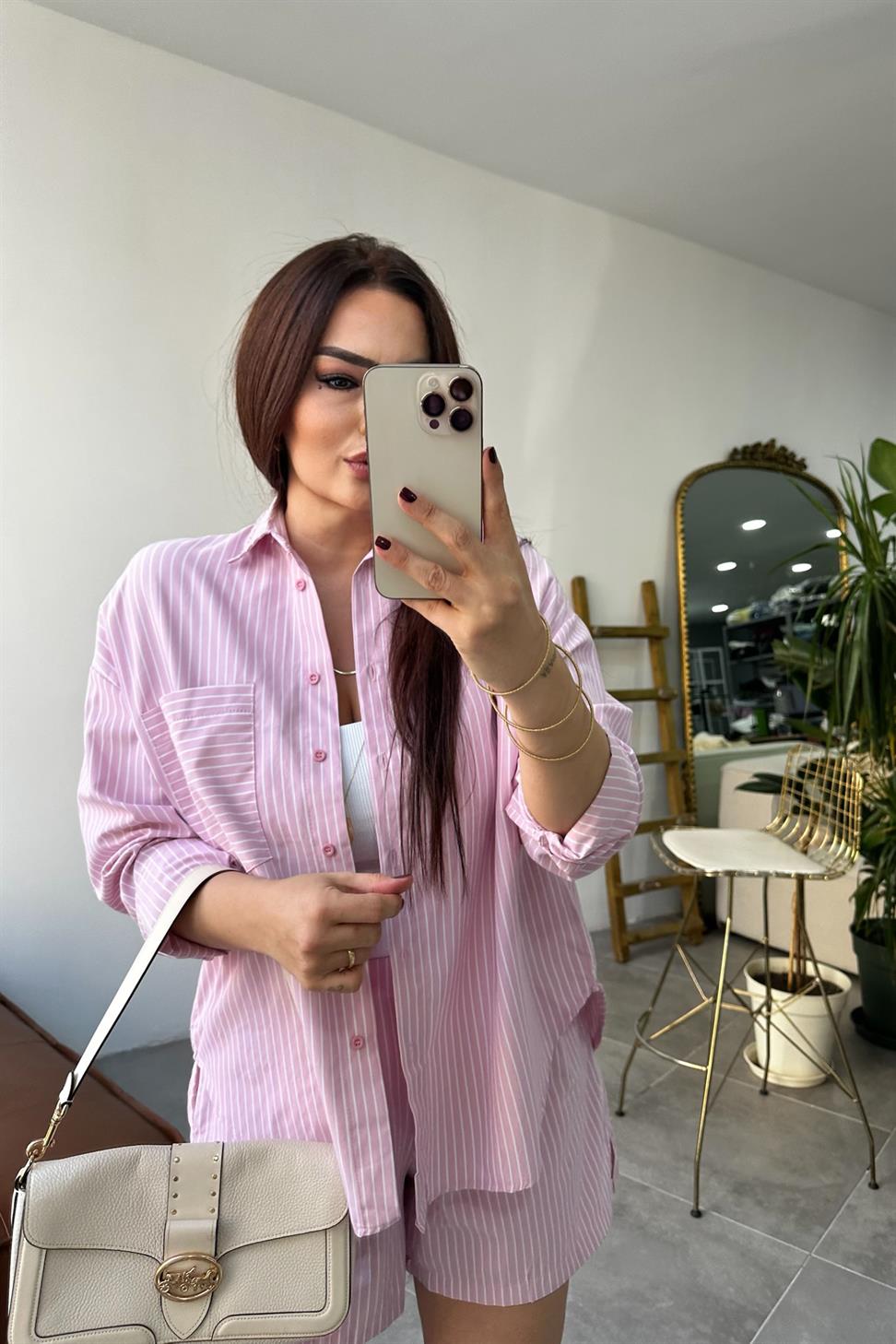 Premium Kalite İkili Şort Takım Pembe