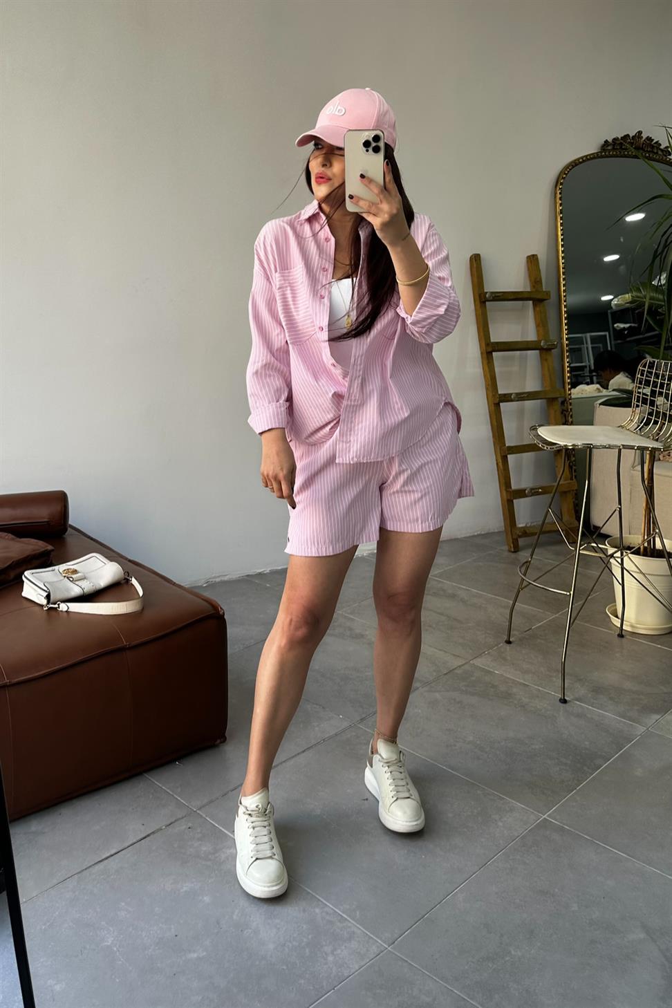 Premium Kalite İkili Şort Takım Pembe