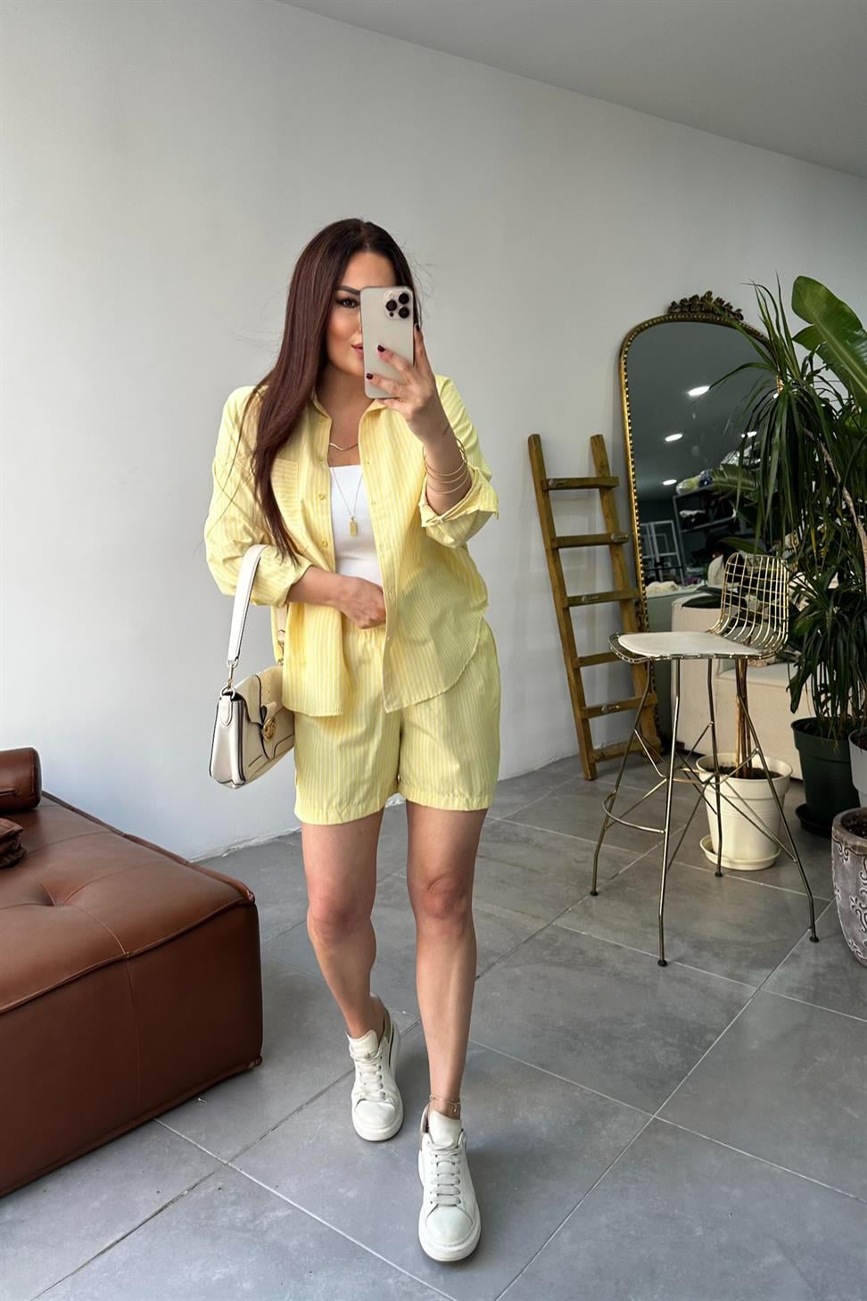 Premium Kalite İkili Şort Takım Sarı