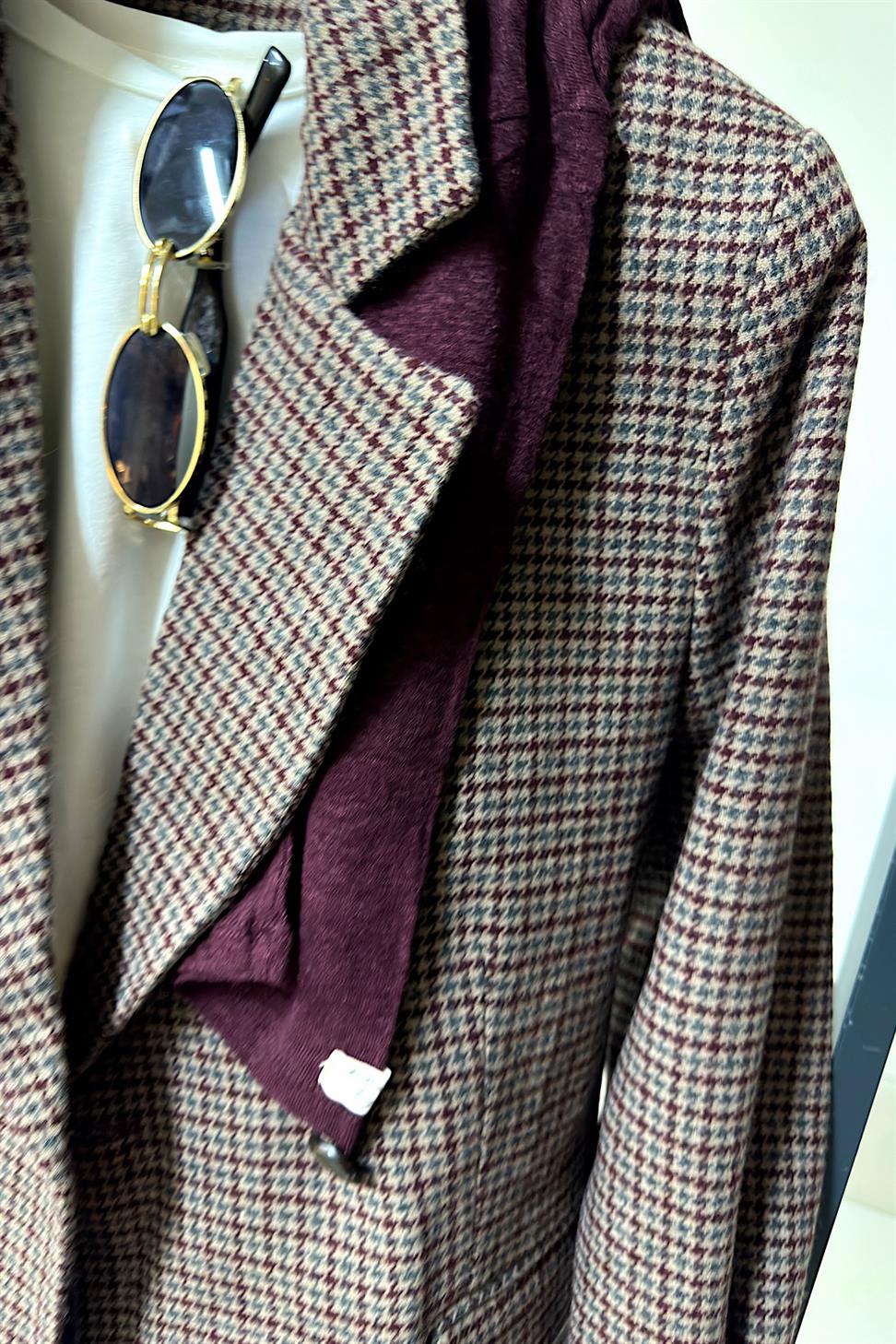 Premium Kalite Kazayağı Desenli Blazer Ceket Bordo