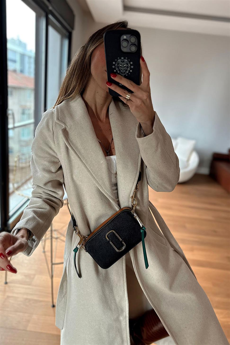 Premium Kalite Kuşaklı Basic Kaşe Kaban Taş