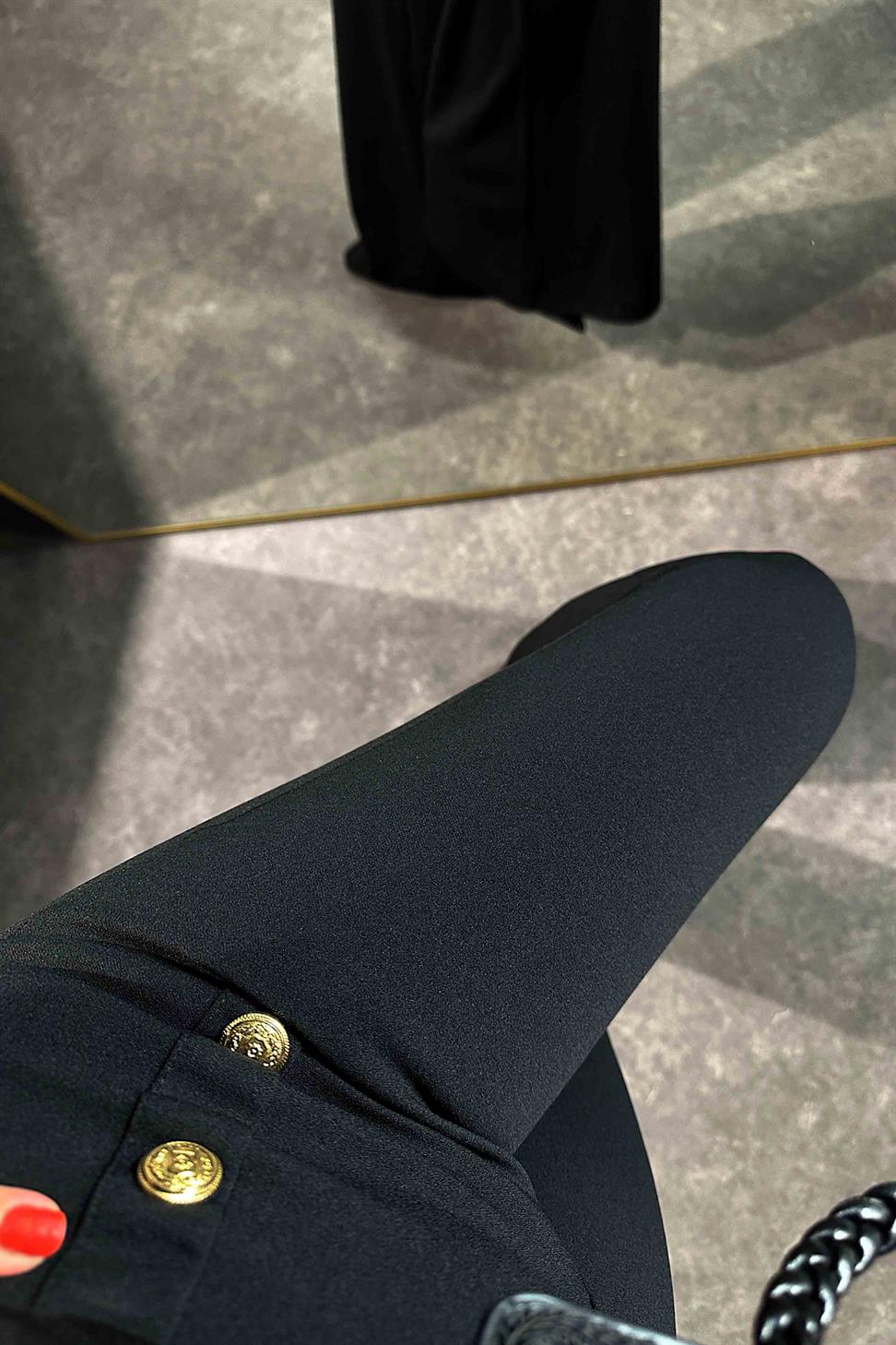 Premium Kalite Likralı Gold Düğmeli İspanyol Pantolon Siyah