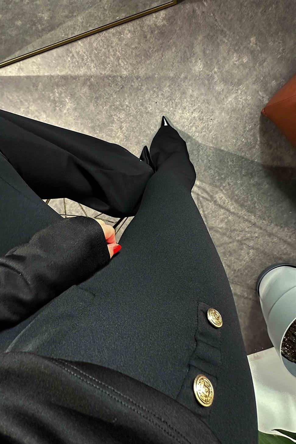 Premium Kalite Likralı Gold Düğmeli İspanyol Pantolon Siyah