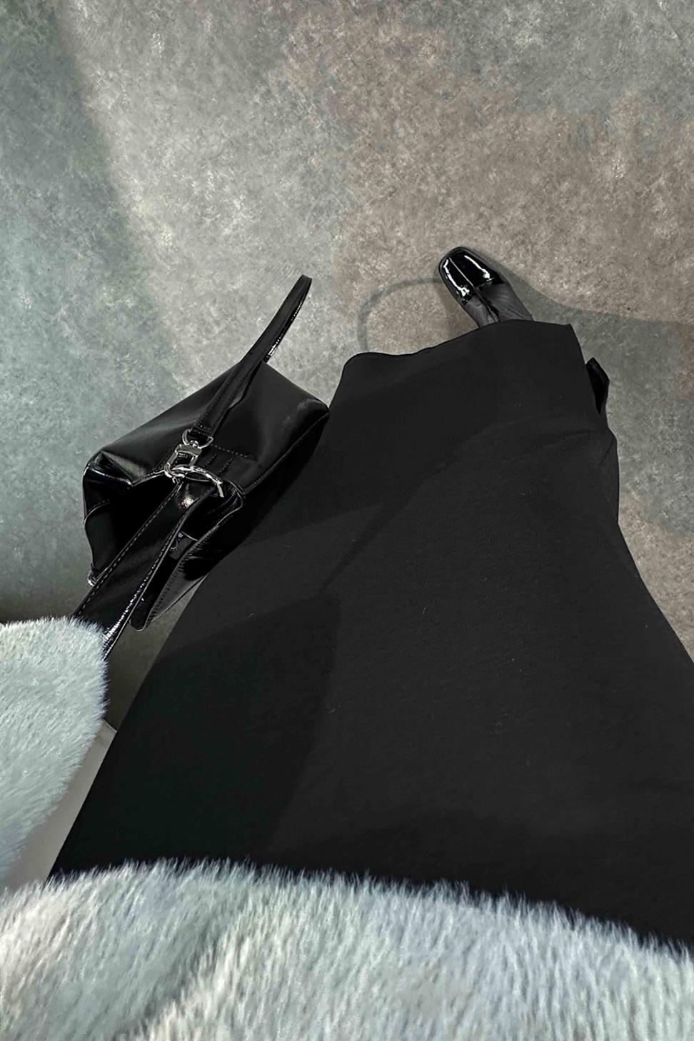 Premium Kalite Likralı Çift Yırtmaç Kalem Kadın Etek Siyah