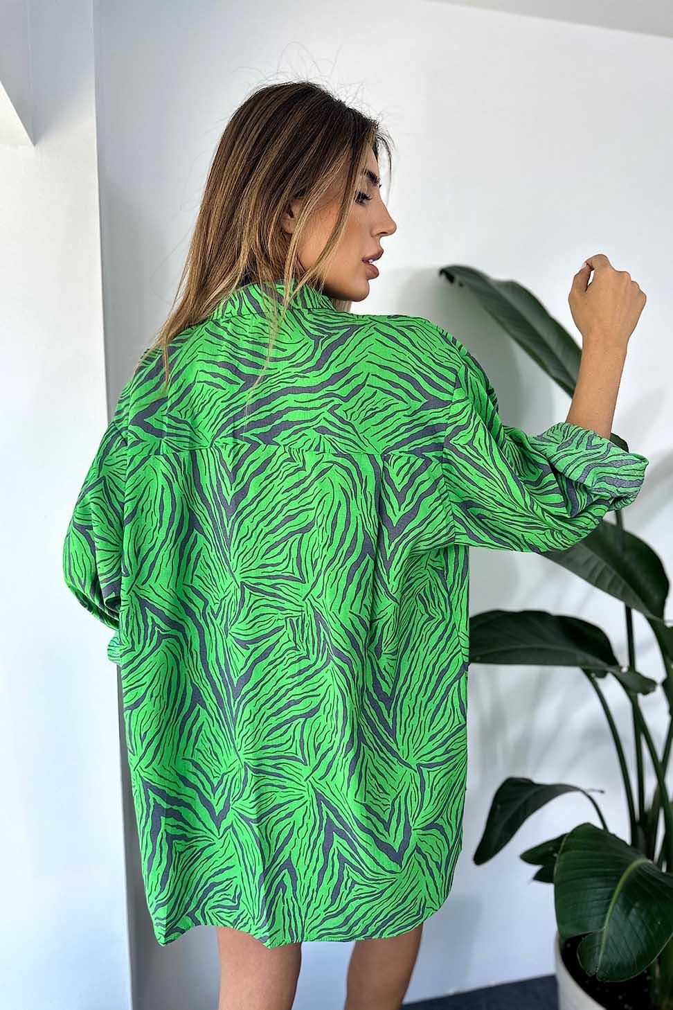 Premium Kalite Modal Kumaş Zebra Desenli Yazlık Takım Yeşil
