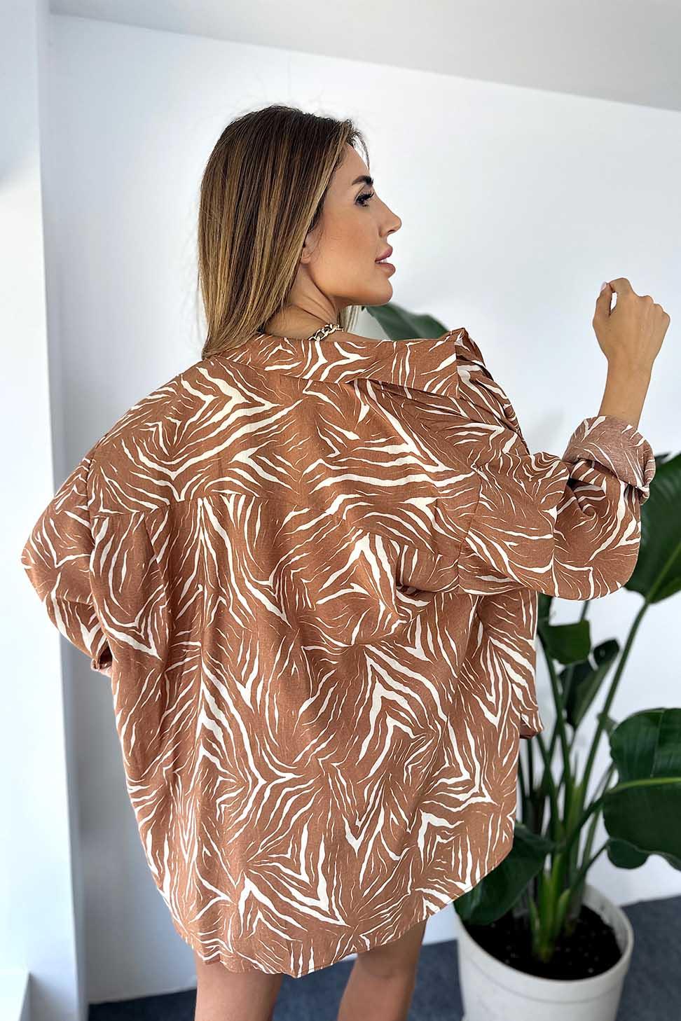 Premium Kalite Modal Kumaş Zebra Desenli Yazlık Takım Kahve