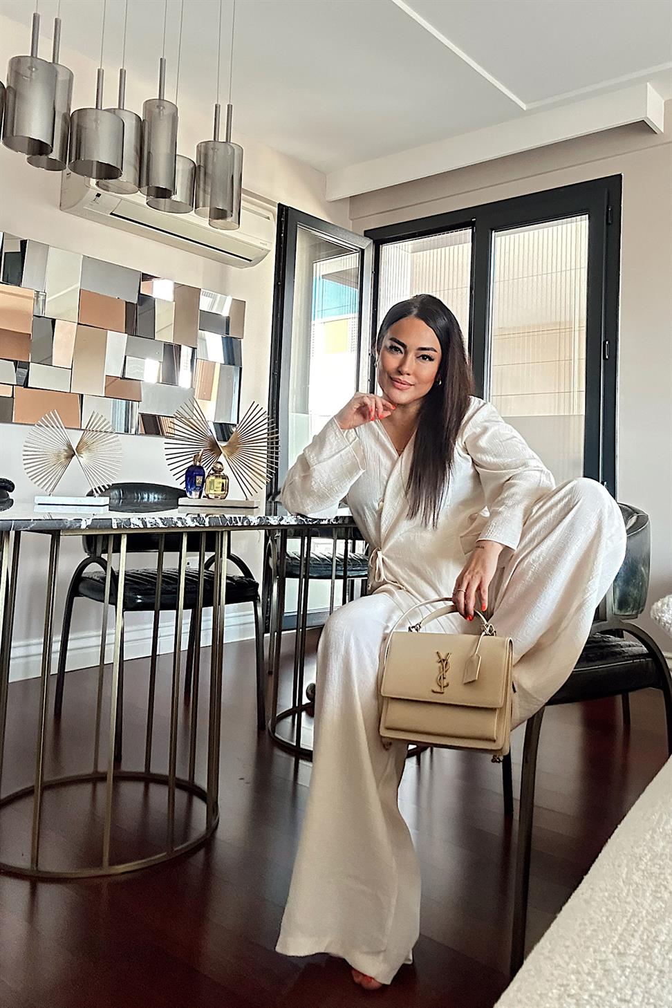 Premium Kalite Önden Bağlamalı Kimono Takım İnci Tozu