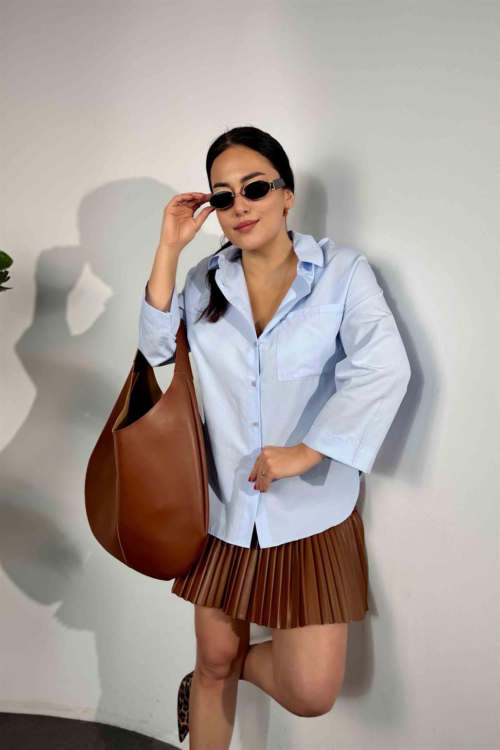 Premium Kalite Oversize Fakir Kol Gömlek Bebe Mavisi