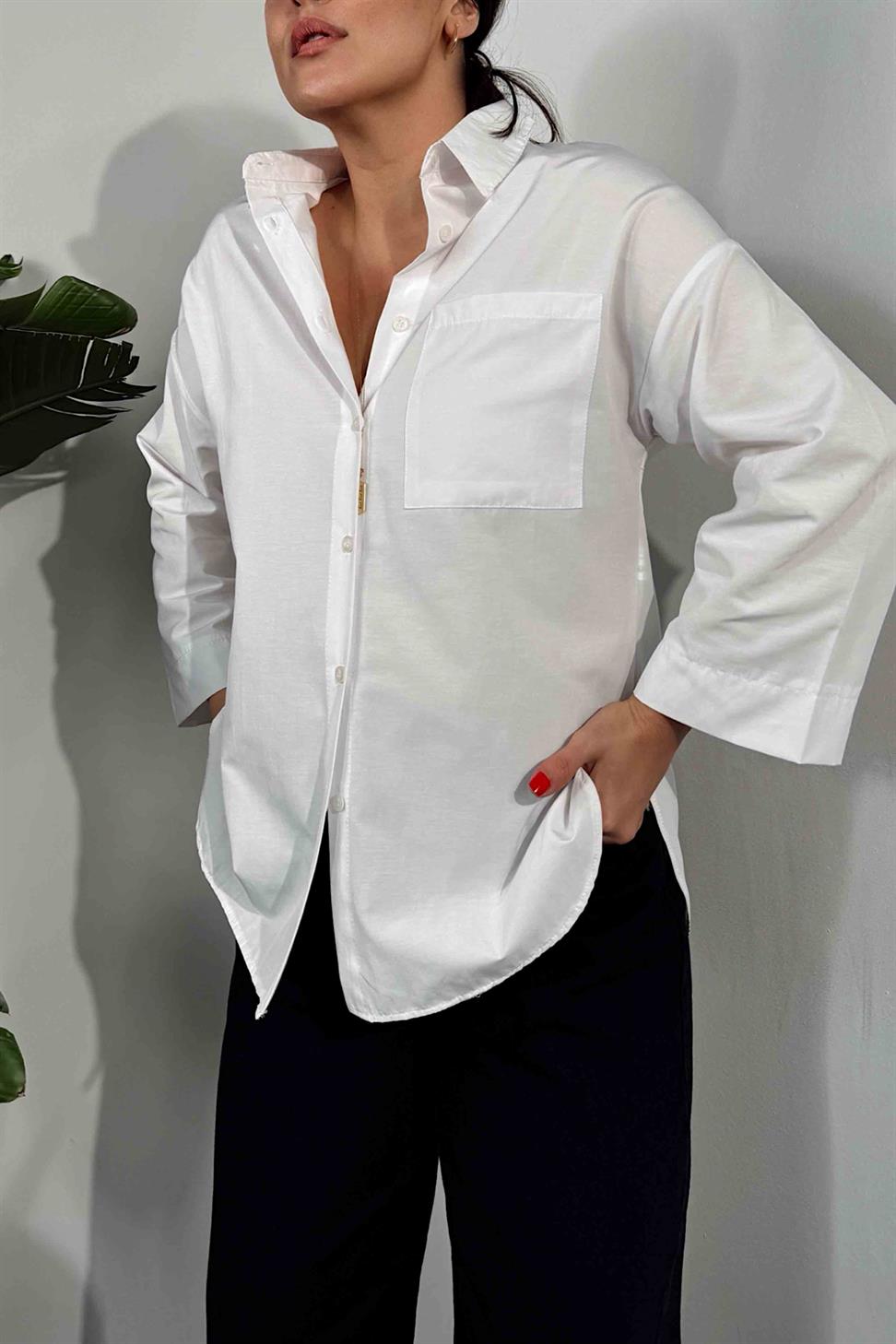 Premium Kalite Oversize Fakir Kol Gömlek Beyaz