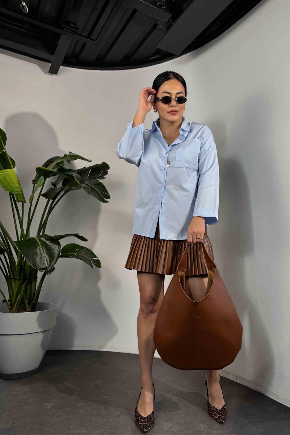 Premium Kalite Oversize Fakir Kol Gömlek Bebe Mavisi