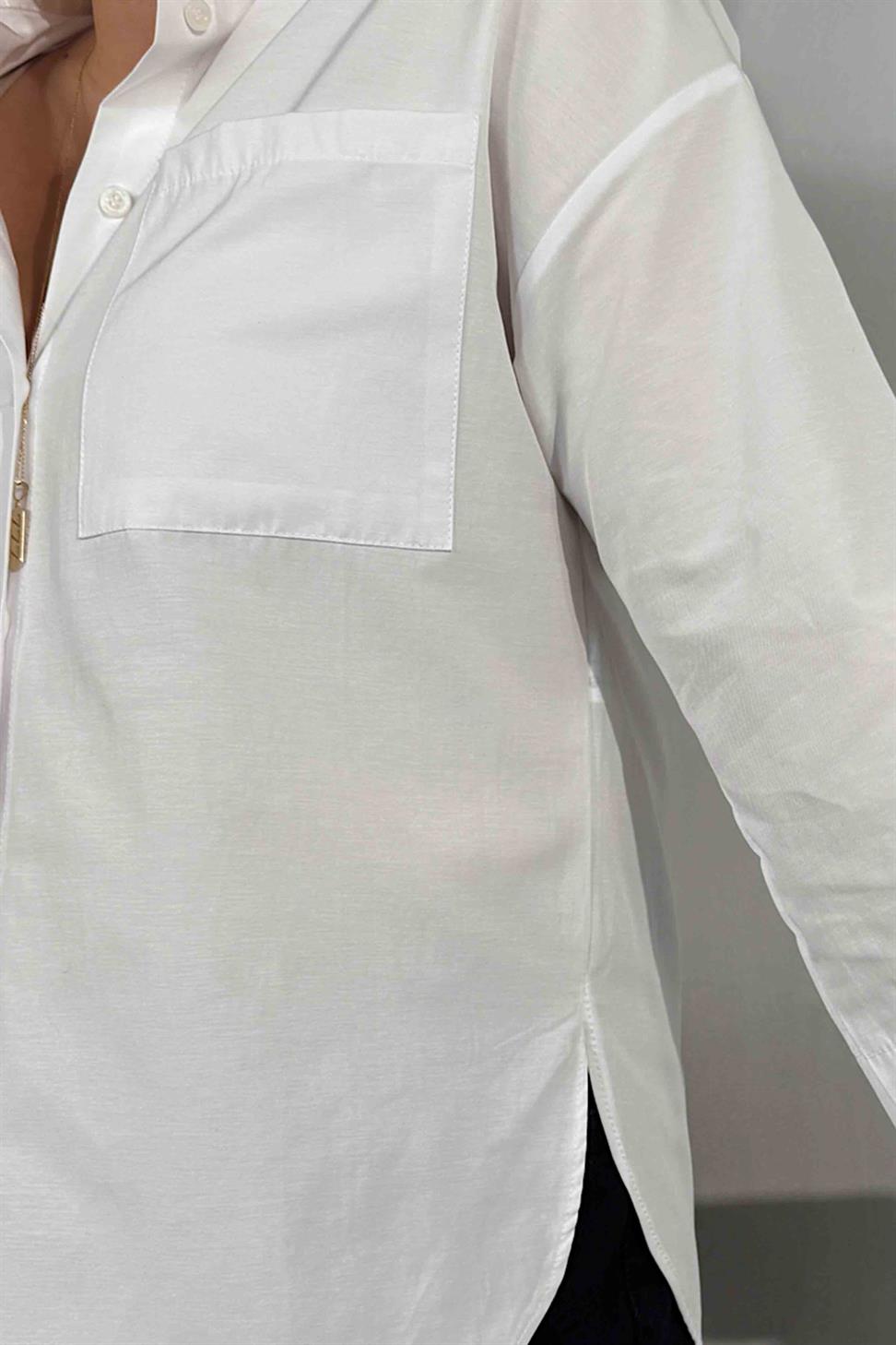 Premium Kalite Oversize Fakir Kol Gömlek Beyaz