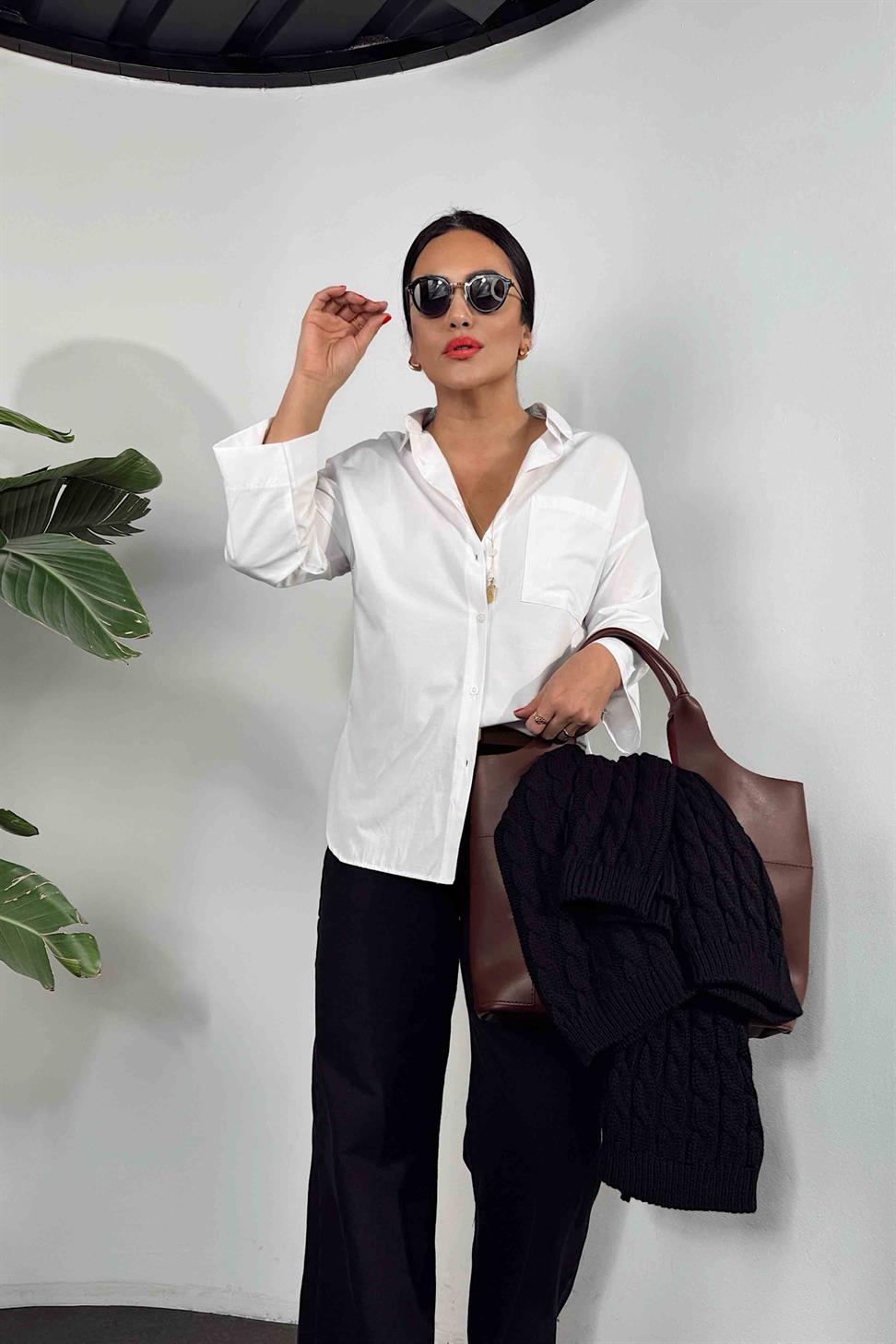 Premium Kalite Oversize Fakir Kol Gömlek Beyaz