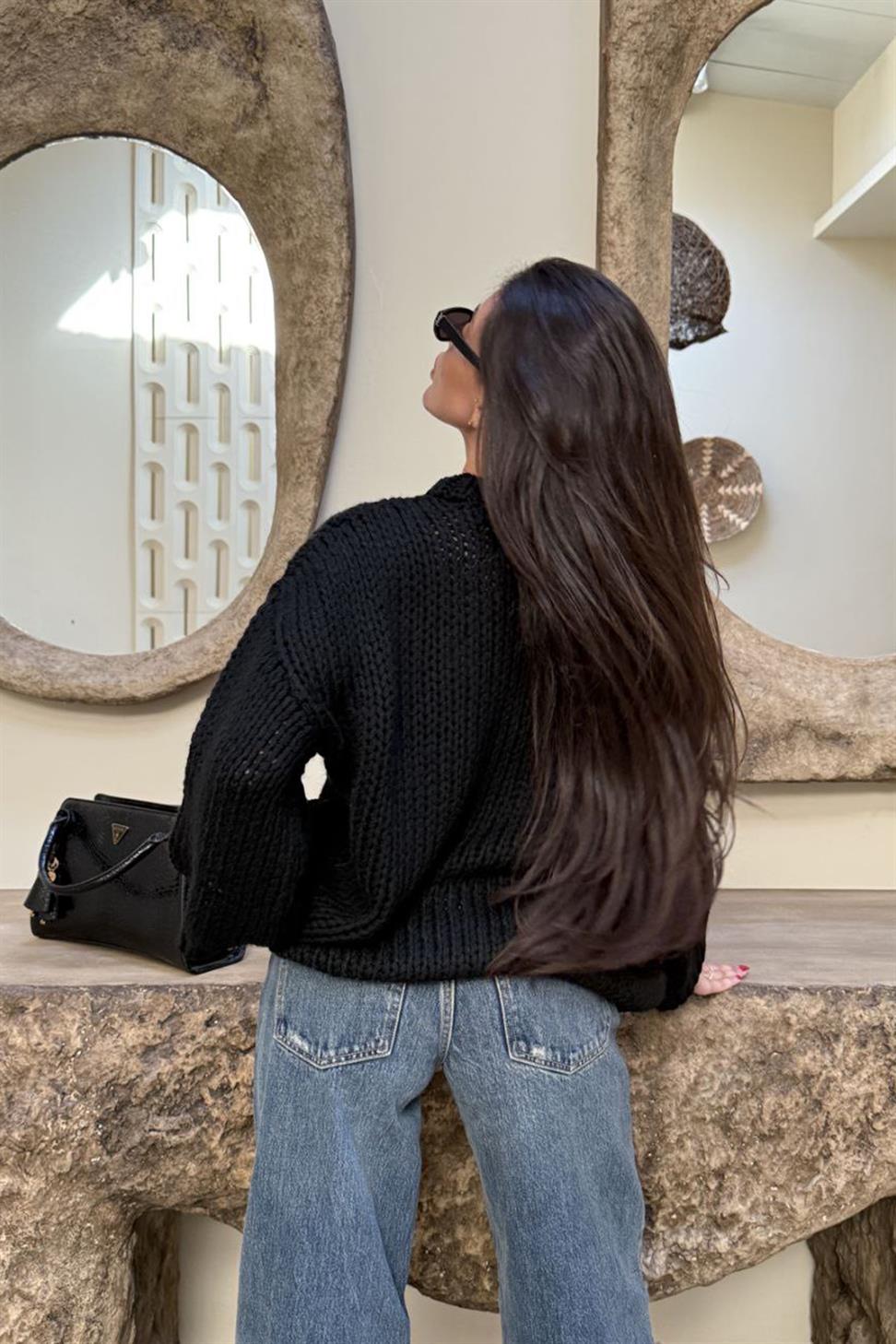 Premium Kalite Oversize Örme Kazak Siyah