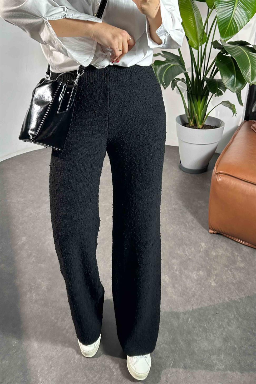 Premium Kalite Özel Dokulu Triko Kadın Pantolon Siyah