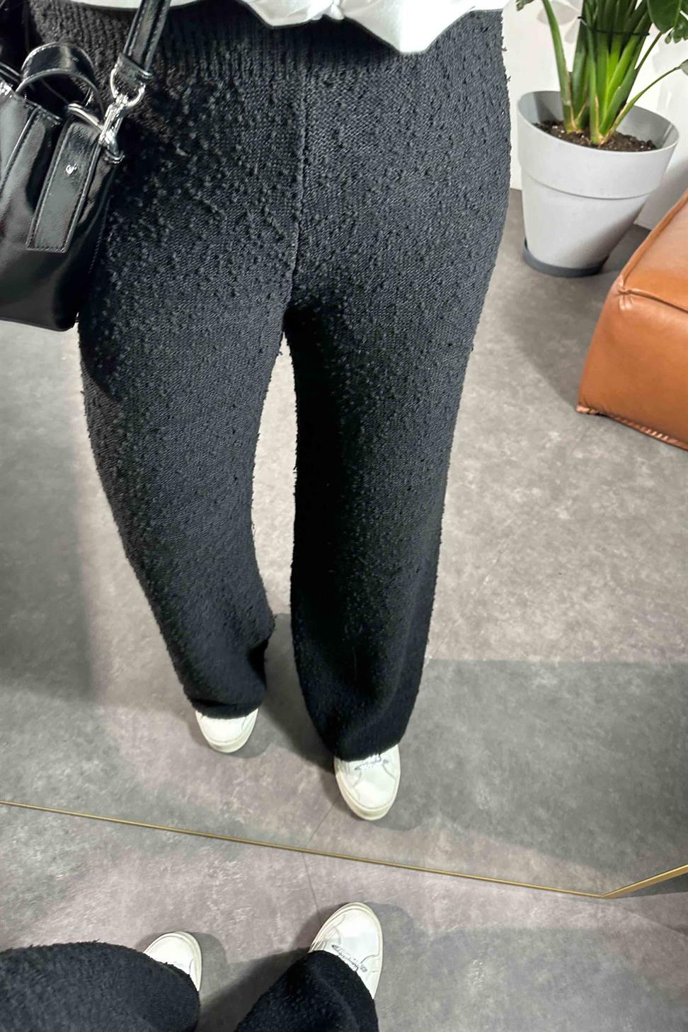 Premium Kalite Özel Dokulu Triko Kadın Pantolon Siyah